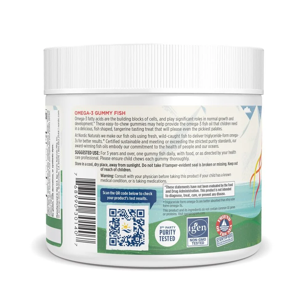 Nordic Naturals Nordic Omega-3 Gummy Fish, Tangerine - 30 Gummy Fish - 124 mg Total Omega-3s with EPA & DHA - Non-GMO - 30 Servings - Image 7