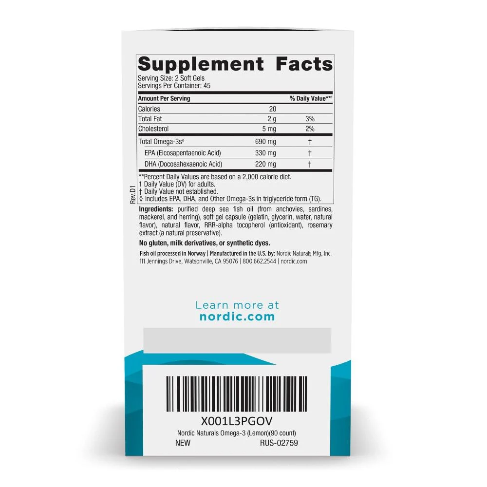 Nordic Naturals Omega-3, Lemon Flavor - 90 Soft Gels - 690 mg Omega-3 - Fish Oil - EPA & DHA - Immune Support, Brain & Heart Health, Optimal Wellness - Non-GMO - 45 Servings - Image 8