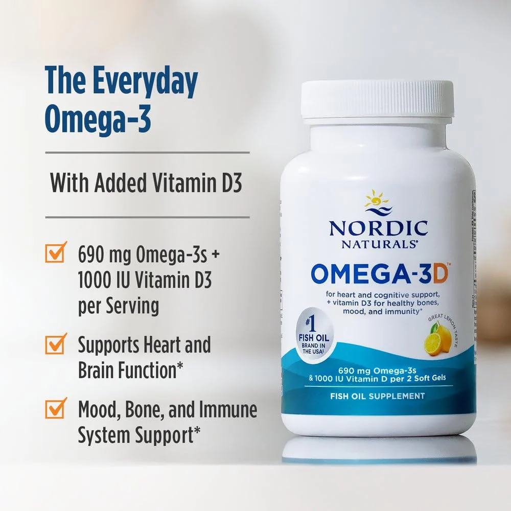 Nordic Naturals Omega-3D, Lemon Flavor - 120 Soft Gels - 690 mg Omega-3 + 1000 IU Vitamin D3 - Fish Oil - EPA & DHA - Immune Support, Brain & Heart Health, Healthy Bones - Non-GMO - 60 Servings - Image 3