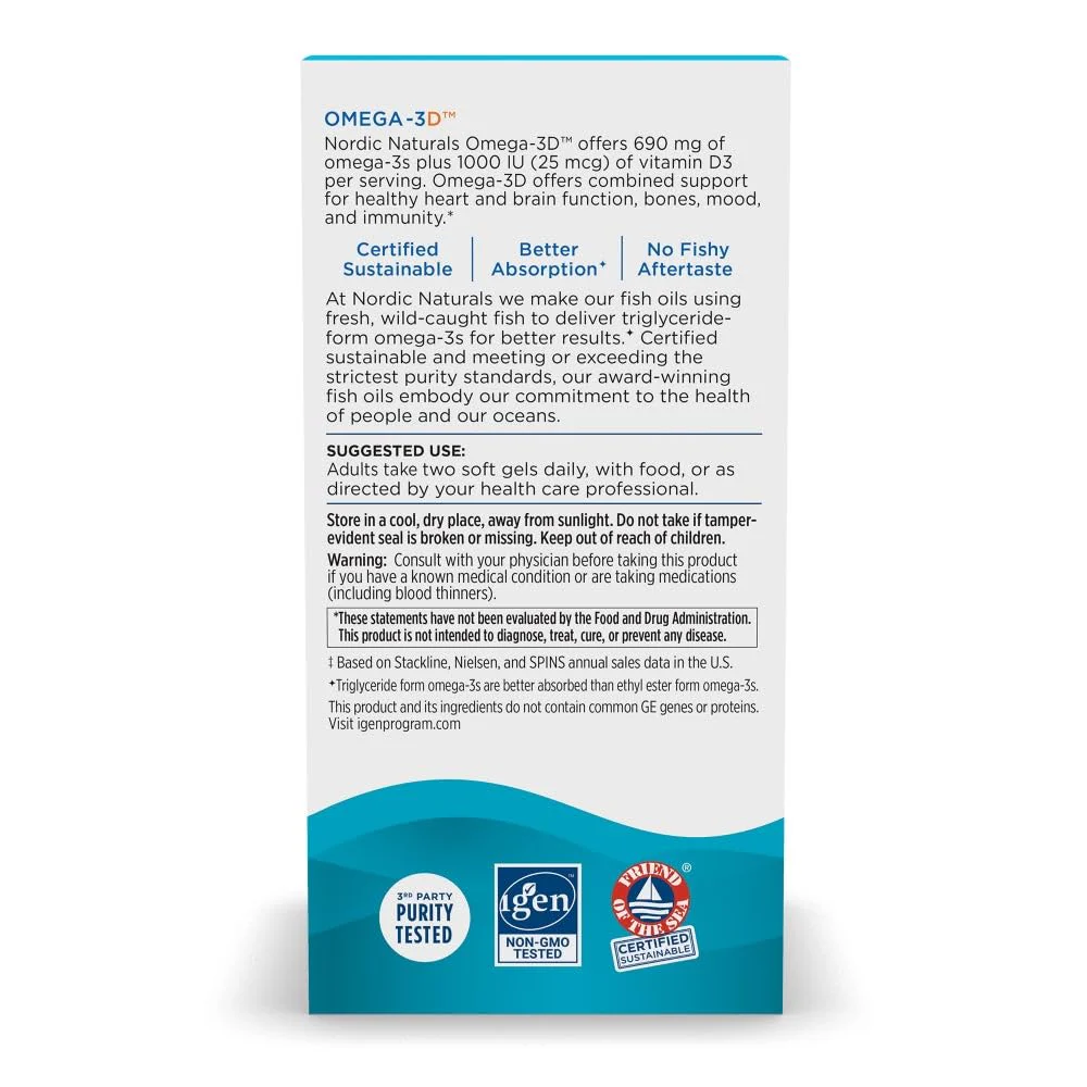 Nordic Naturals Omega-3D, Lemon Flavor - 120 Soft Gels - 690 mg Omega-3 + 1000 IU Vitamin D3 - Fish Oil - EPA & DHA - Immune Support, Brain & Heart Health, Healthy Bones - Non-GMO - 60 Servings - Image 7