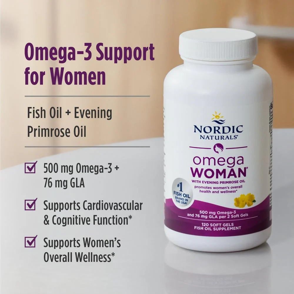 Nordic Naturals Omega Woman, Lemon - 120 Soft Gels - 500 mg Omega-3 + 800 mg Evening Primrose Oil - Healthy Skin & Optimal Wellness - Non-GMO - 60 Servings - Image 3