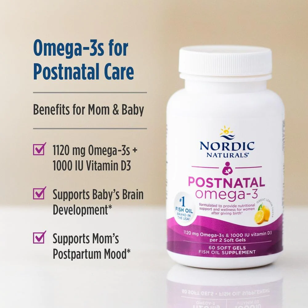 Nordic Naturals Postnatal Omega-3, Lemon - 60 Soft Gels - 1120 Total Omega-3 + 1000 IU Vitamin D3 - Formulated for New Moms; Supports Optimal Wellness, Positive Mood, Healthy Metabolism - 30 Servings - Image 3
