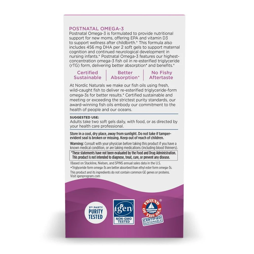 Nordic Naturals Postnatal Omega-3, Lemon - 60 Soft Gels - 1120 Total Omega-3 + 1000 IU Vitamin D3 - Formulated for New Moms; Supports Optimal Wellness, Positive Mood, Healthy Metabolism - 30 Servings - Image 8