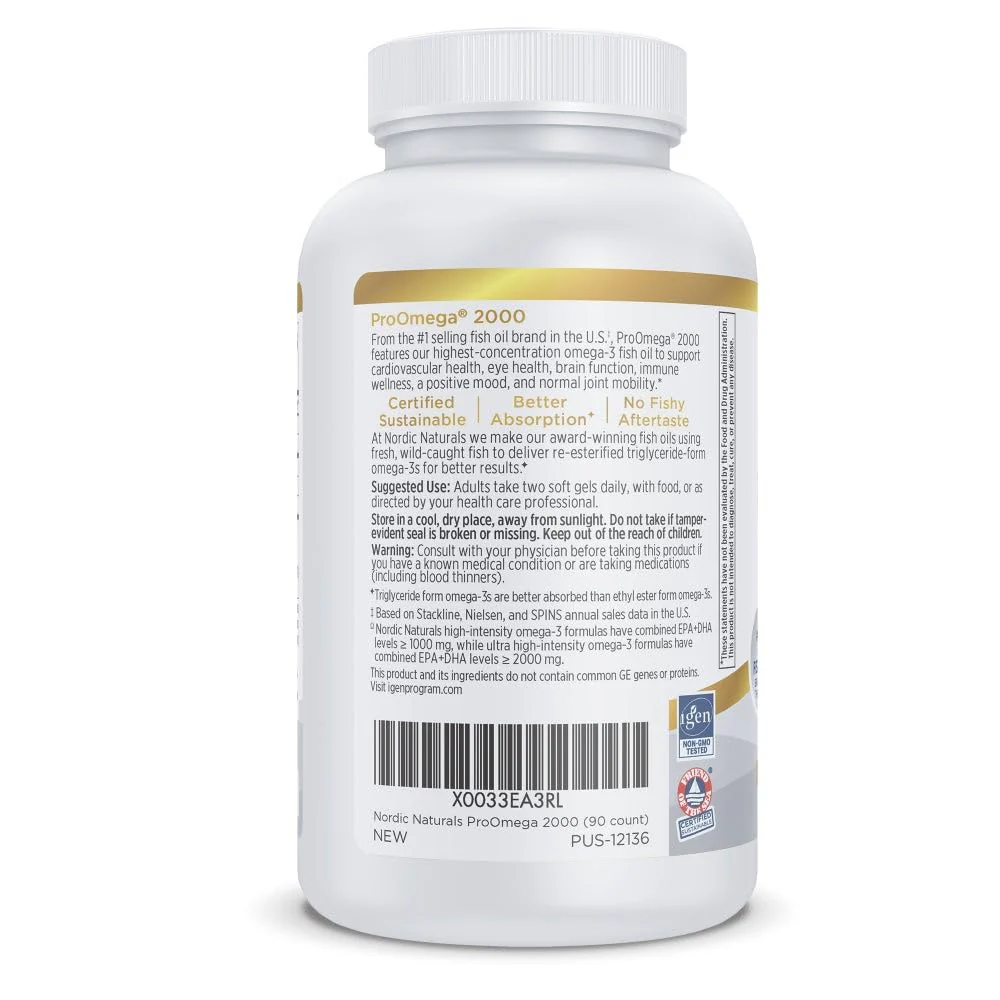 Nordic Naturals ProOmega 2000, Lemon Flavor - 90 Soft Gels - 2150 mg Omega-3 - Ultra High-Potency Fish Oil - EPA & DHA - Promotes Brain, Eye, Heart, & Immune Health - Non-GMO - 45 Servings - Image 6