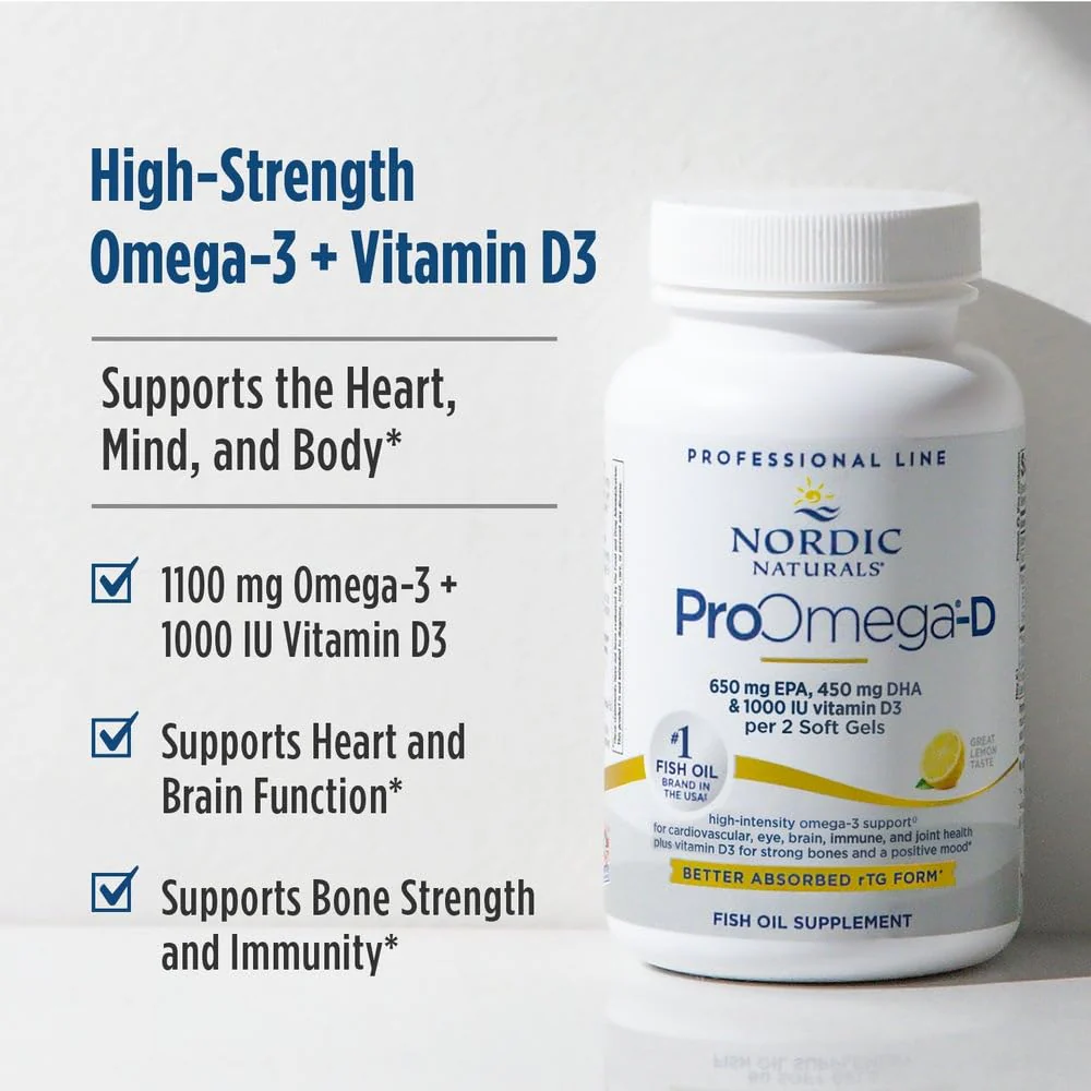 Nordic Naturals ProOmega-D, Lemon Flavor - 180 Soft Gels - 1280 mg Omega-3 + 1000 IU D3 - High-Potency Fish Oil - EPA & DHA - Brain, Eye, Heart, & Immune Health - Non-GMO - 90 Servings - Image 3