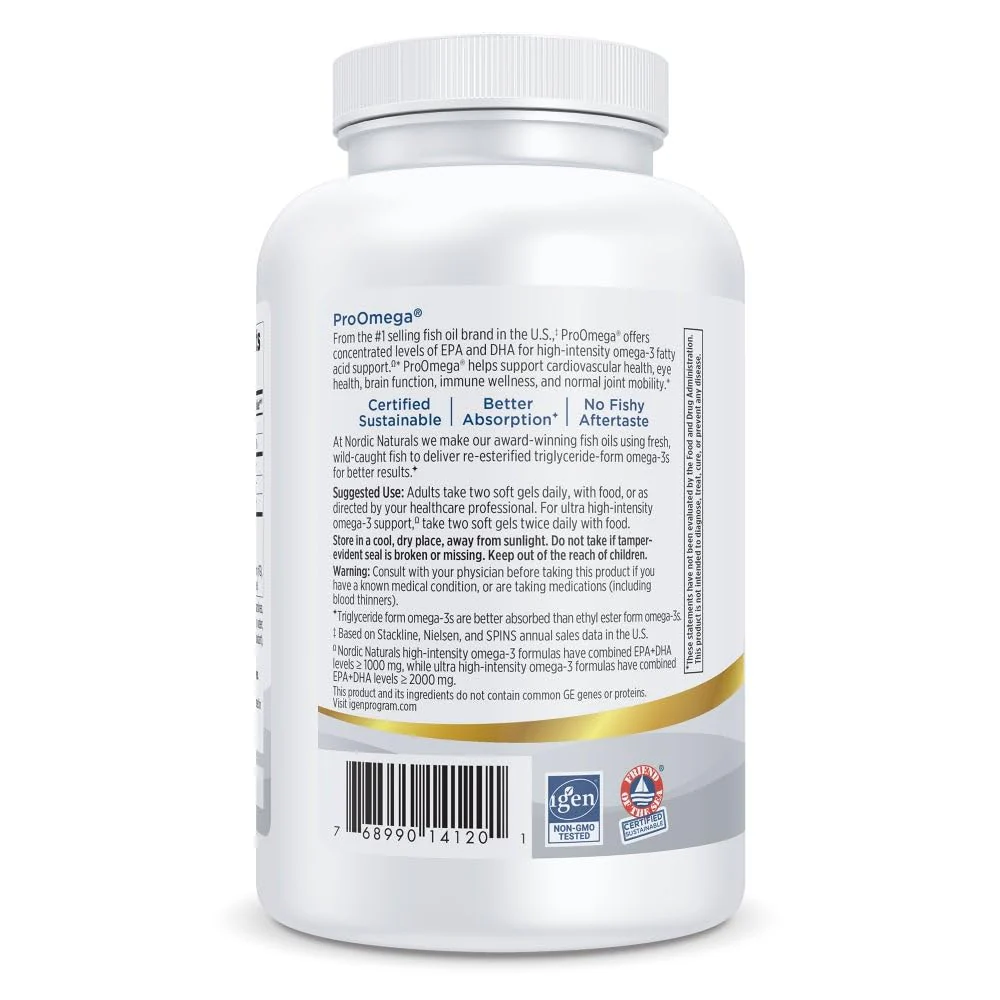 Nordic Naturals ProOmega, Lemon Flavor - 180 Soft Gels - 1280 mg Omega-3 - High-Potency Fish Oil with EPA & DHA - Promotes Brain, Eye, Heart, & Immune Health - Non-GMO - 90 Servings - Image 6