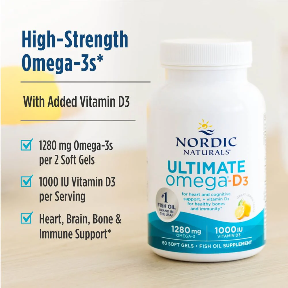 Nordic Naturals Ultimate Omega-D3, Lemon Flavor - 120 Soft Gels - 1280 mg Omega-3 + 1000 IU Vitamin D3 - EPA & DHA - Promotes Brain, Heart, & Immune Health - 60 Servings - Image 3