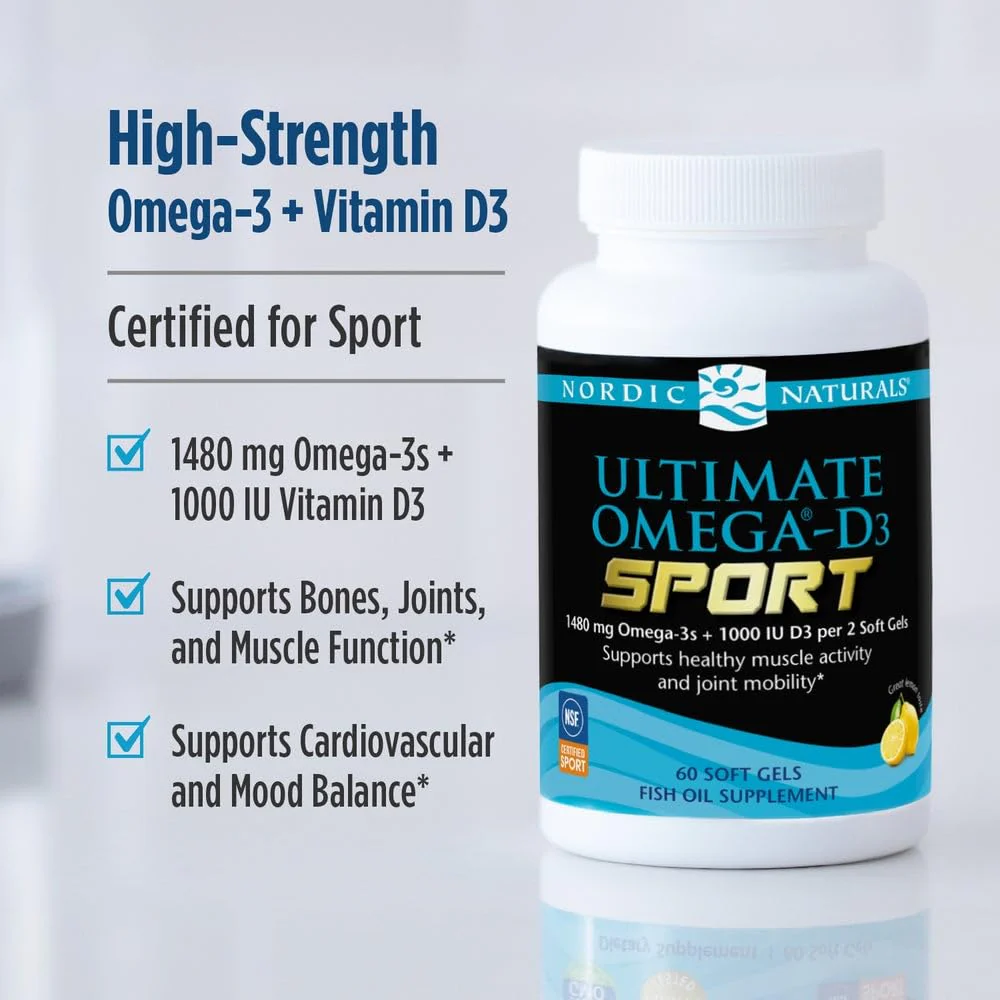 Nordic Naturals Ultimate Omega-D3 Sport, Lemon - 60 Soft Gels - 1480 mg Omega-3 + 1000 IU Vitamin D3 - NSF Certified - Supports Muscle, Bones, Focus & Endurance - 30 Servings - Image 3