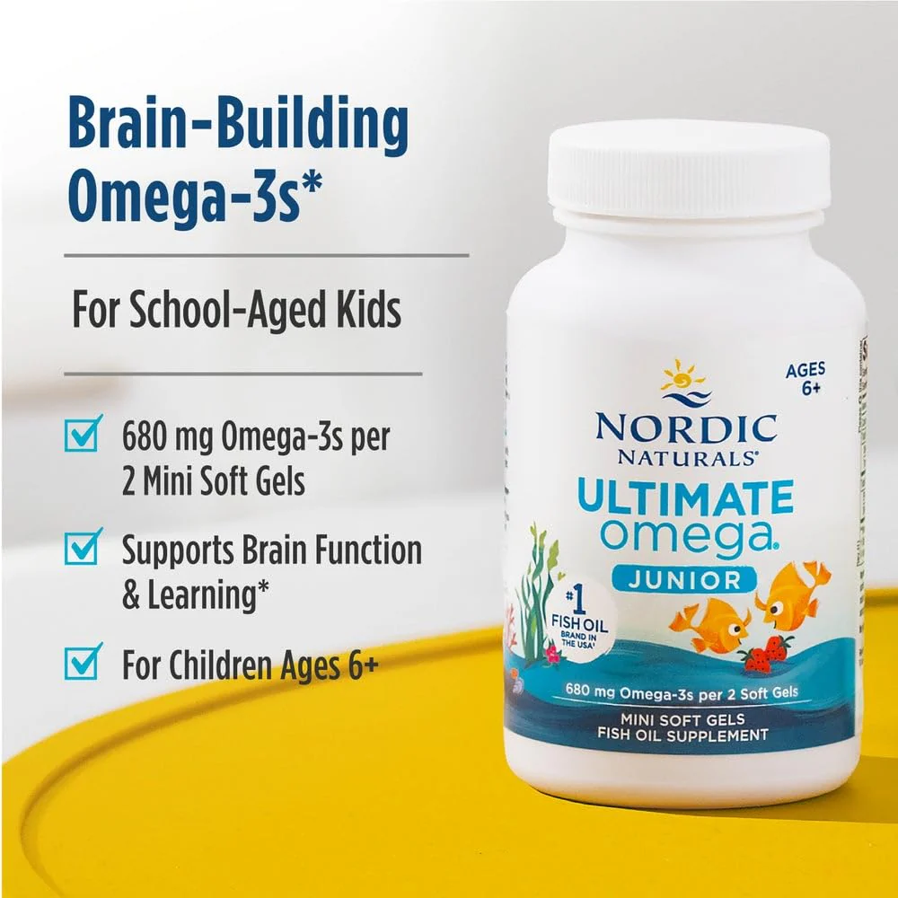 Nordic Naturals Ultimate Omega Jr., Strawberry - 90 Mini Soft Gels - 680 Total Omega-3s with EPA & DHA - Brain Health, Mood, Learning - Non-GMO - 45 Servings - Image 3