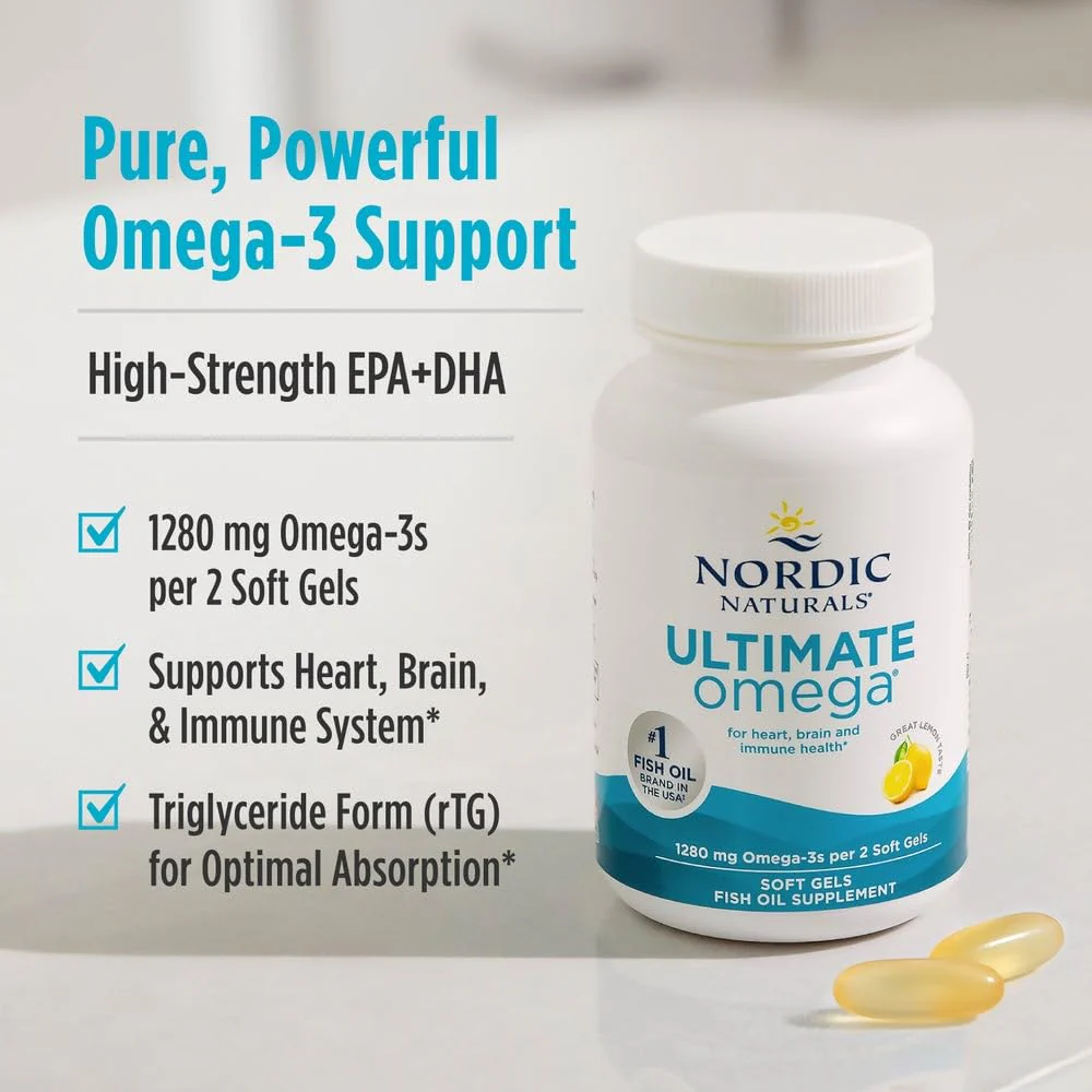 Nordic Naturals Ultimate Omega, Lemon Flavor - 60 Soft Gels - 1280 mg Omega-3 - High-Potency Fish Oil Supplement with EPA & DHA - Promotes Brain & Heart Health - Non-GMO - 30 Servings - Image 14