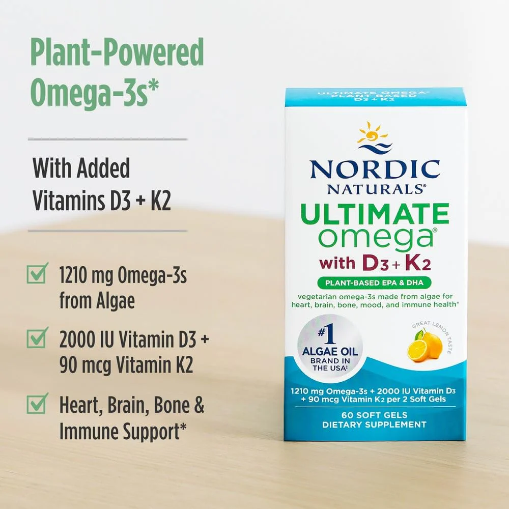 Nordic Naturals Ultimate Omega Plant Based Vitamin with Vitamin D3+K2-60 Vegetarian Soft Gels - 1210 mg Omega-3s Plus 2000 IU D3 and 90 mcg K2 - Promotes Brain Health - Non GMO - 30 Servings - Image 14
