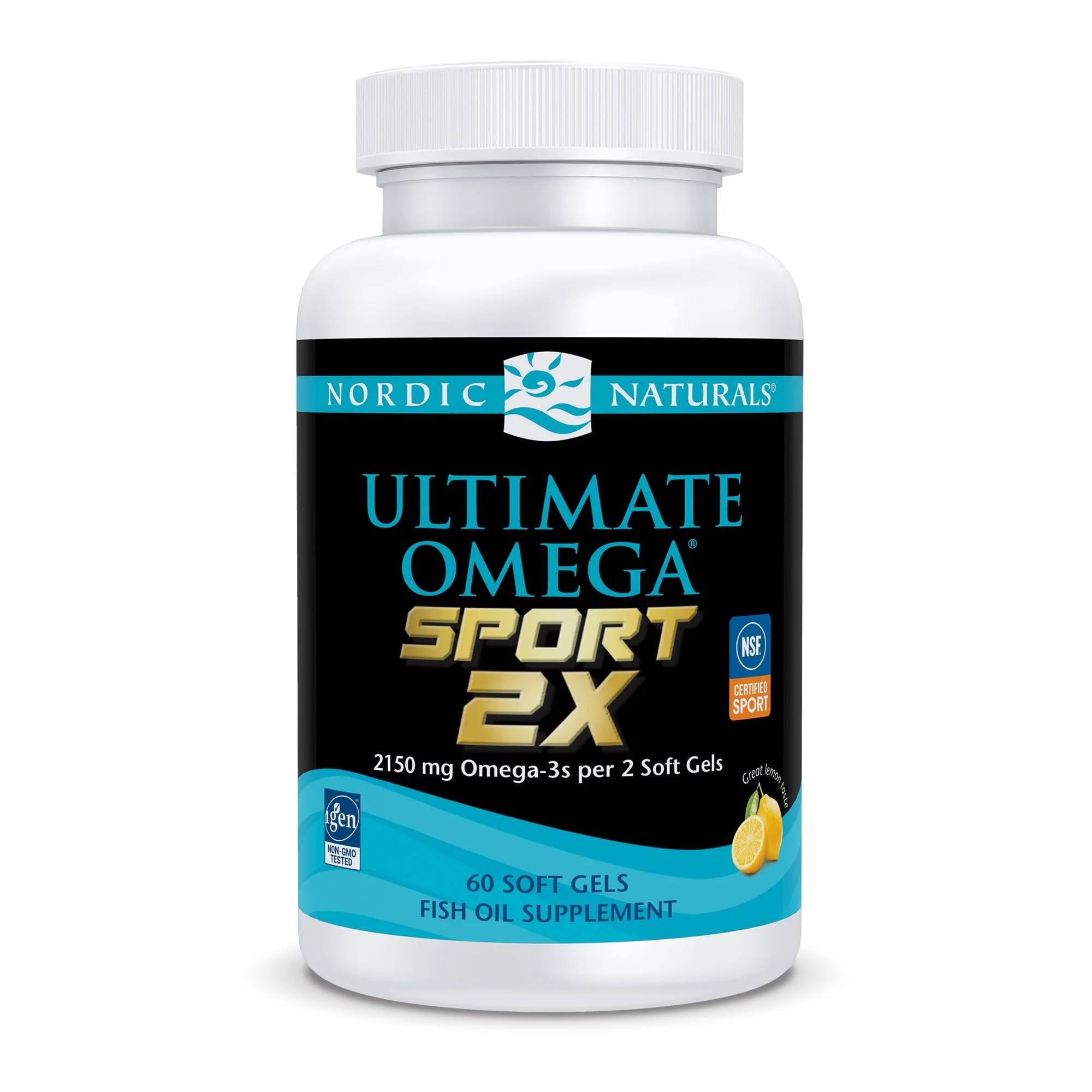 Nordic Naturals Ultimate Omega Sport 2X, Lemon Flavor - 60 Soft Gels - 2150 mg Omega-3 - NSF Certified Fish Oil with EPA & DHA - Heart & Muscle Health, Recovery - Non-GMO - 30 Servings