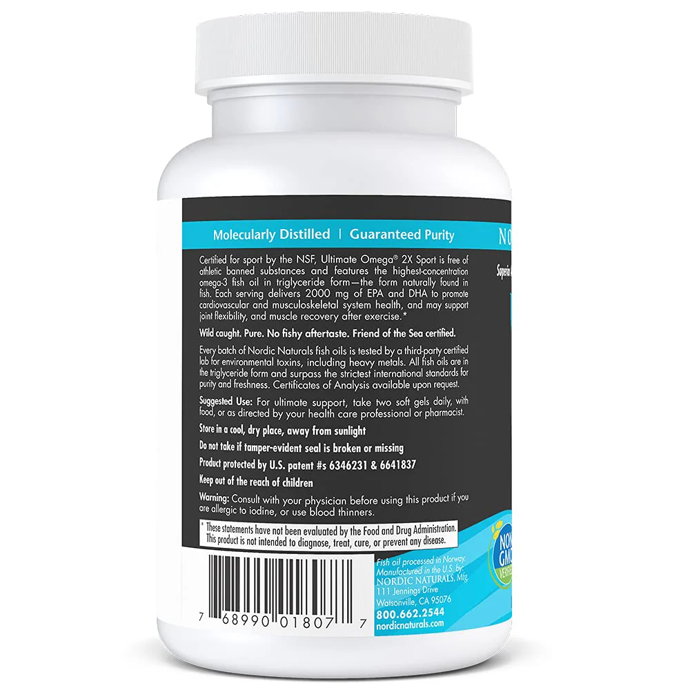 Nordic Naturals Ultimate Omega Sport 2X, Lemon Flavor - 60 Soft Gels - 2150 mg Omega-3 - NSF Certified Fish Oil with EPA & DHA - Heart & Muscle Health, Recovery - Non-GMO - 30 Servings - Image 6