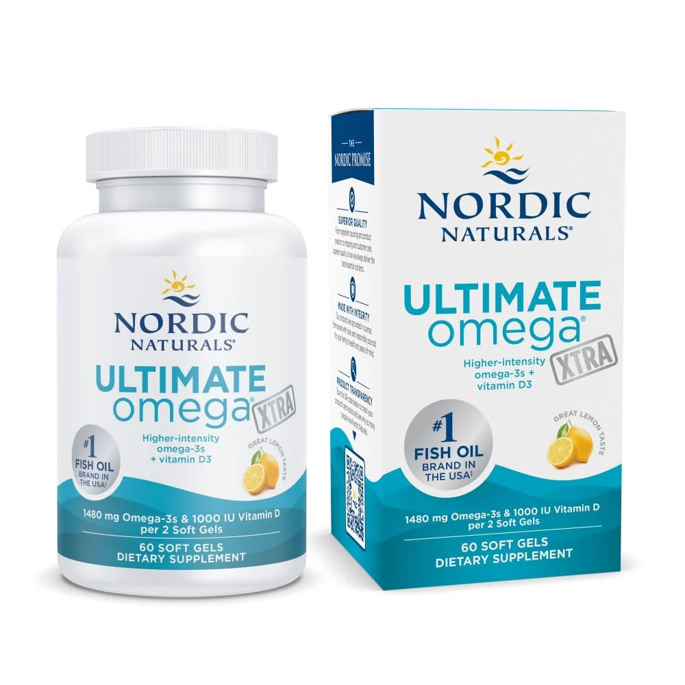 Nordic Naturals Ultimate Omega Xtra, Lemon Flavor - 60 Soft Gels - 1480 mg Omega-3 + 1000 IU Vitamin D3 - EPA & DHA - Brain, Heart, & Immune Health - 30 Servings