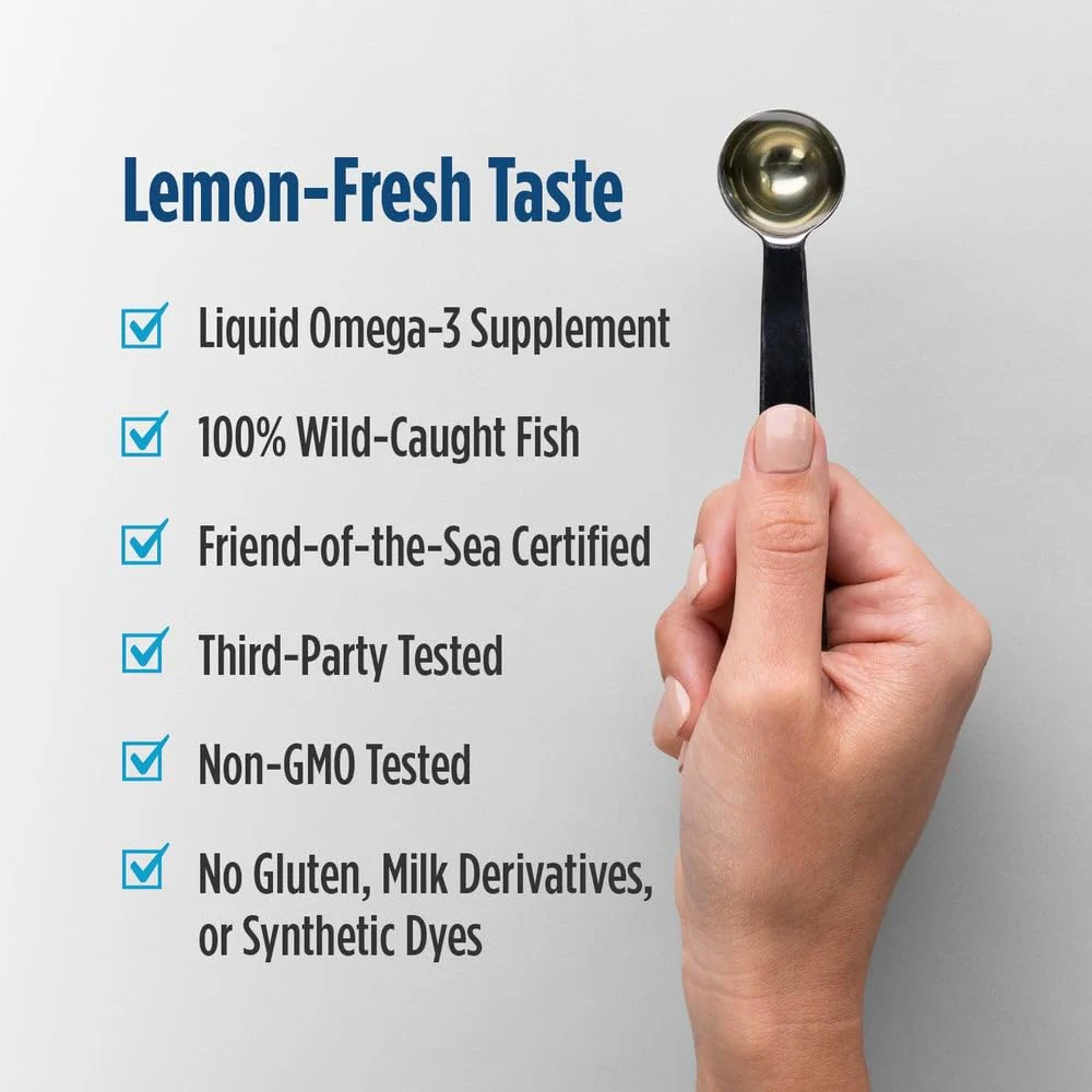 Nordic Naturals Ultimate Omega Xtra Liquid, Lemon Flavor - 8 oz - 3400 mg Omega-3 + 1000 IU Vitamin D3 - EPA & DHA - Brain, Heart, Joint, & Immune Health - Non-GMO - 48 Servings - Image 4
