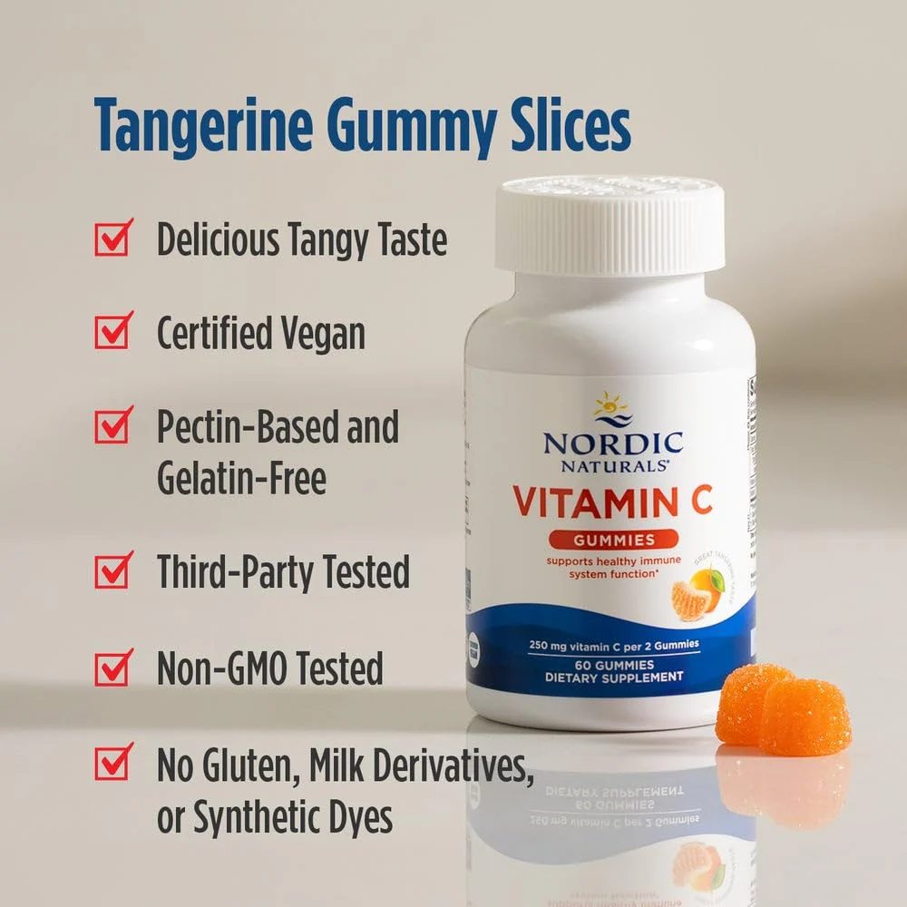 Nordic Naturals Vitamin C Gummies, Tart Tangerine - 120 Gummies - 250 mg Vitamin C - Immune Support, Antioxidant Protection, Child Growth & Development - Non-GMO, Vegan - 60 Servings - Image 4