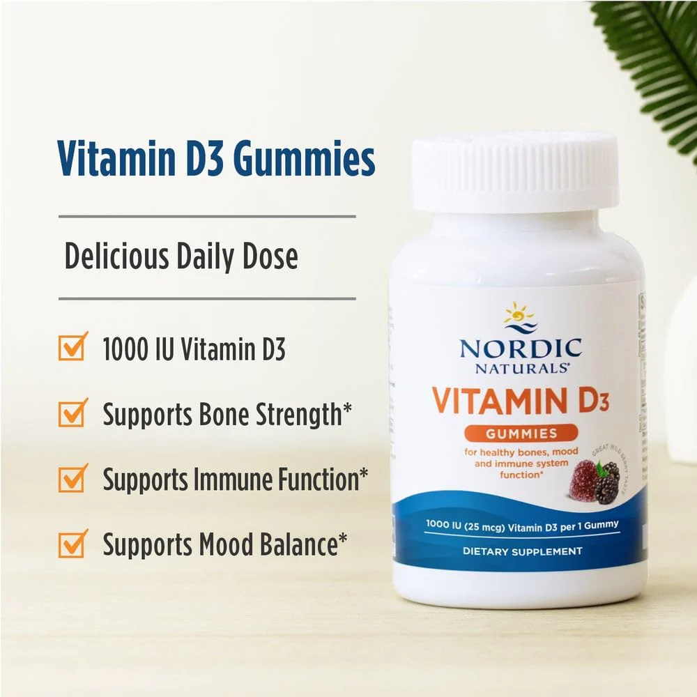 Nordic Naturals Vitamin D3 Gummies, Wild Berry - 120 Gummies - 1000 IU Vitamin D3, 1.4 mg Iron - Great Taste - Healthy Bones, Mood & Immune System Function - Non-GMO - 120 Servings - Image 3