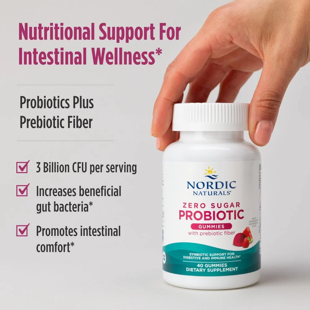 Nordic Naturals Zero Sugar Probiotic Gummies - Strawberry Watermelon Flavor - 40 Gummies - Supports Digestive Wellness & Immune Health - Non-GMO - Third Party Tested - Vegan - 20 Servings - Image 3