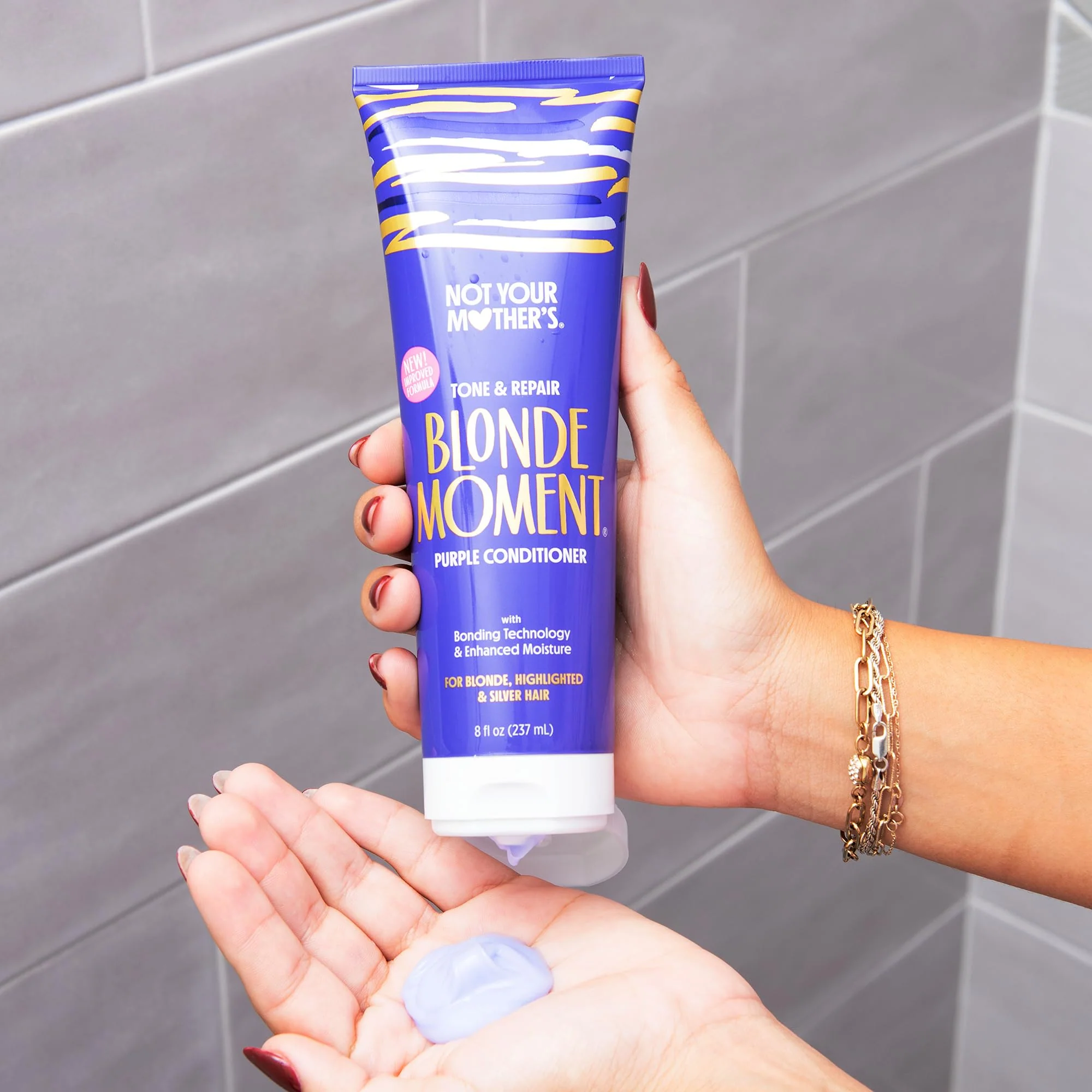 Not Your Mother's Blonde Moment Purple Shampoo and Conditioner (2-Pack) - 8 fl oz - Ideal for Blonde, Highlighted Brunette, Silver Hair - Helps with Bonding, Anti-Brass Toning, Repair, and Hydration - Image 7