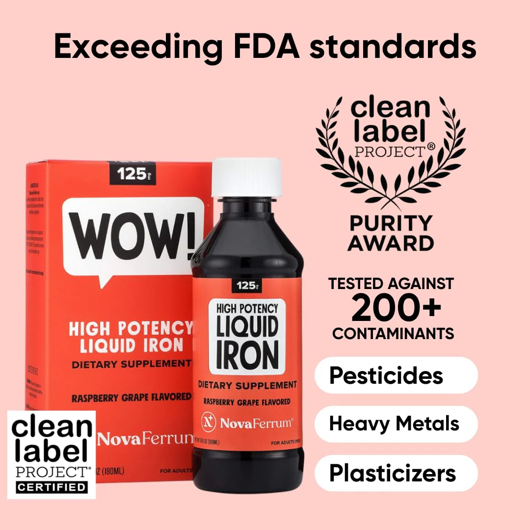 NovaFerrum Wow, 125 High Potency Liquid Iron Supplement for Adults, Iron Deficiency, 125mg of Iron Per 5mL Dose, Vegan Verified, Gluten Free Certified, Sugar Free - Image 4
