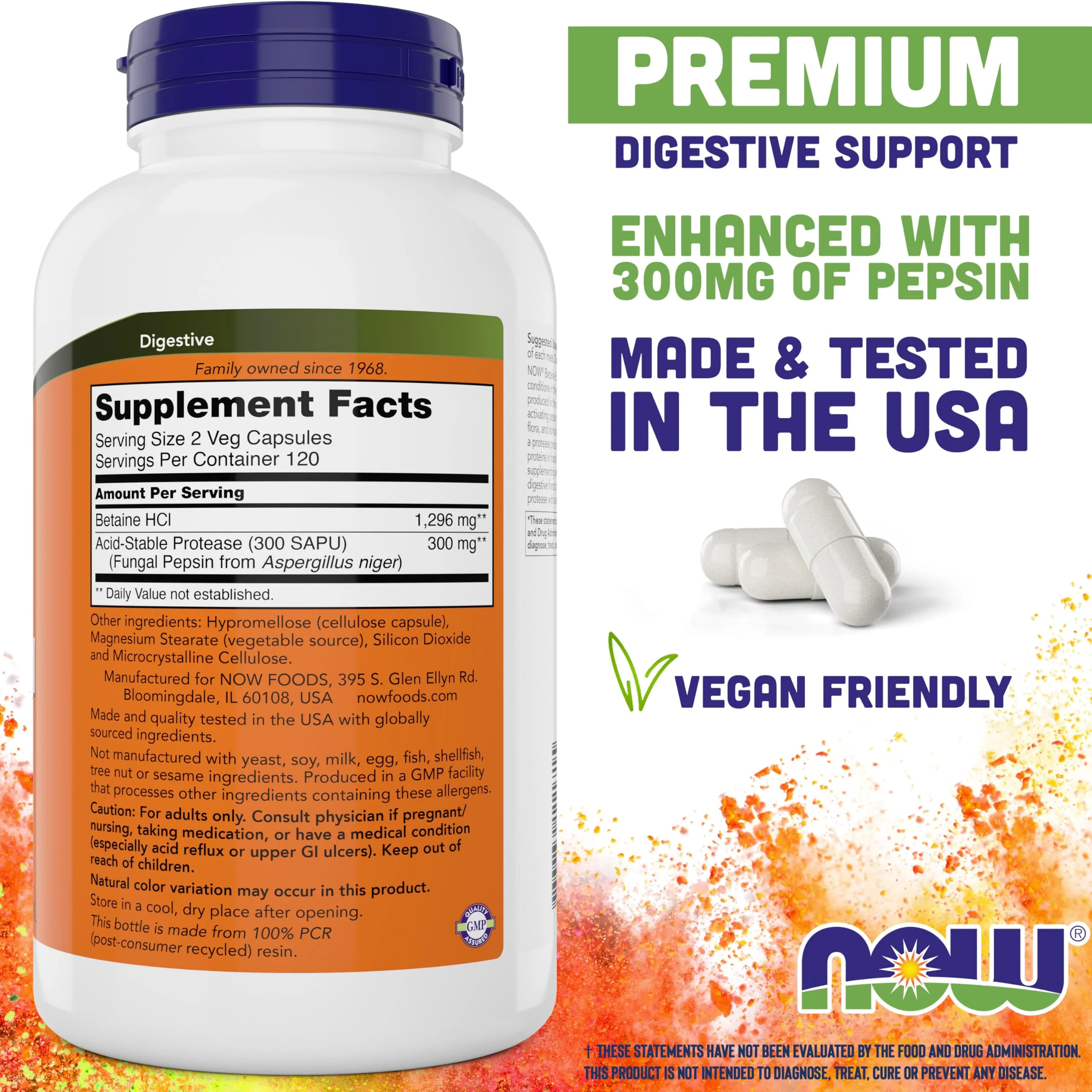 Now Betaine HCl 648mg 240 Veg Capsules (Pack of 2) - Digestive Enzymes Supplement - Enhanced with Pepsin Protease for Protein Digestion Support - Image 6