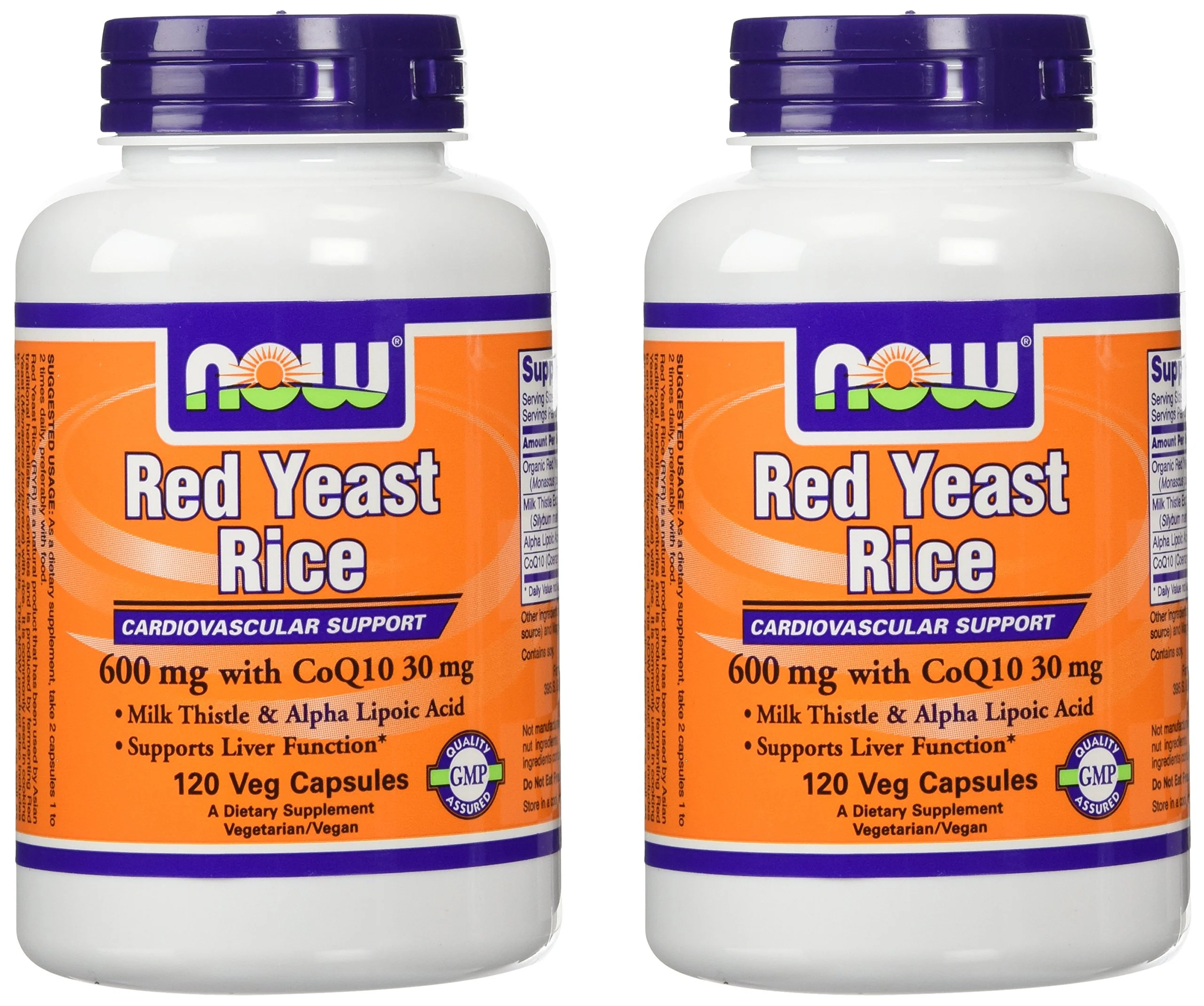 NOW Foods 600mg Red Yeast Rice & 30mg Coq10, 120 caps (pack of 2)