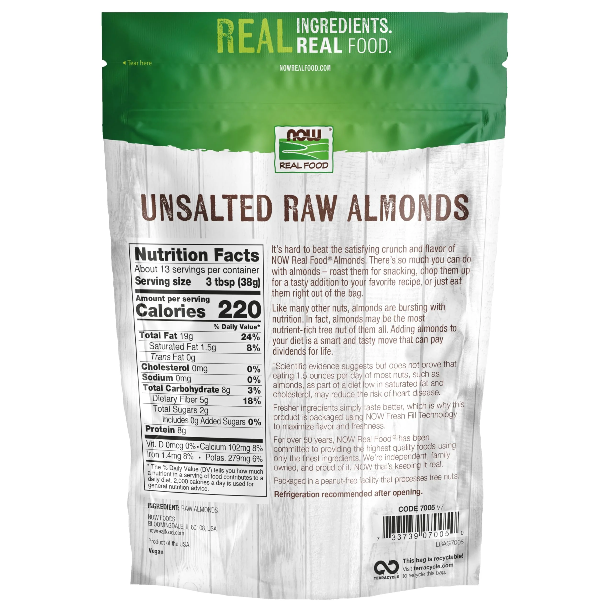 NOW Foods, Almonds, Raw and Unsalted, Source of Protein, Grown in the USA, 16-Ounce (Packaging May Vary) - Image 2