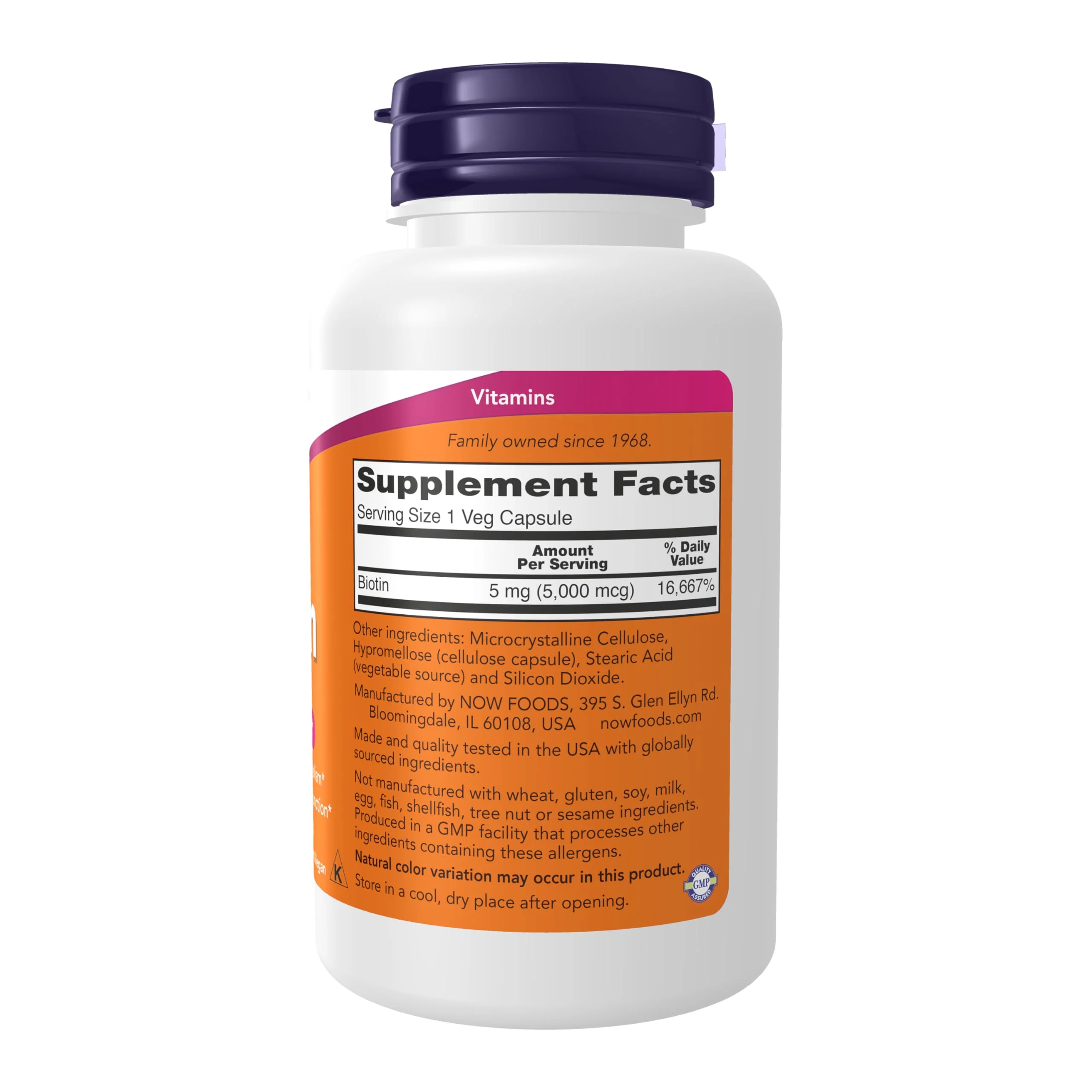 NOW Foods by Now Biotin Energy Production 5000 mcg- 120 Vcaps - Image 2