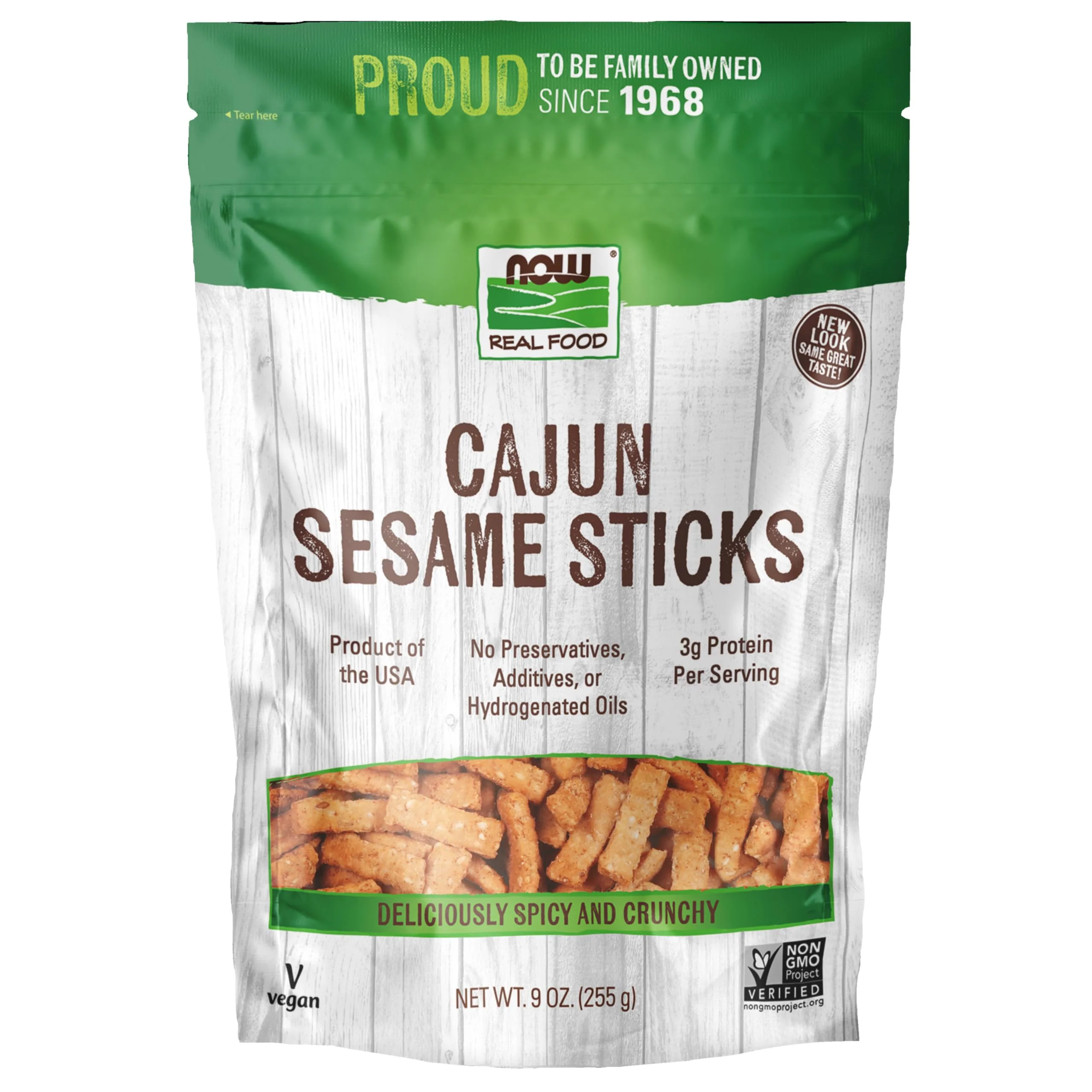NOW Foods, Cajun Sesame Sticks, Product of the USA, No Preservatives, Additives or Hydrogenated Oils, Delicious Spicy Cajun Flavor, Certified Non-GMO, 9-Ounce (Packaging May Vary)