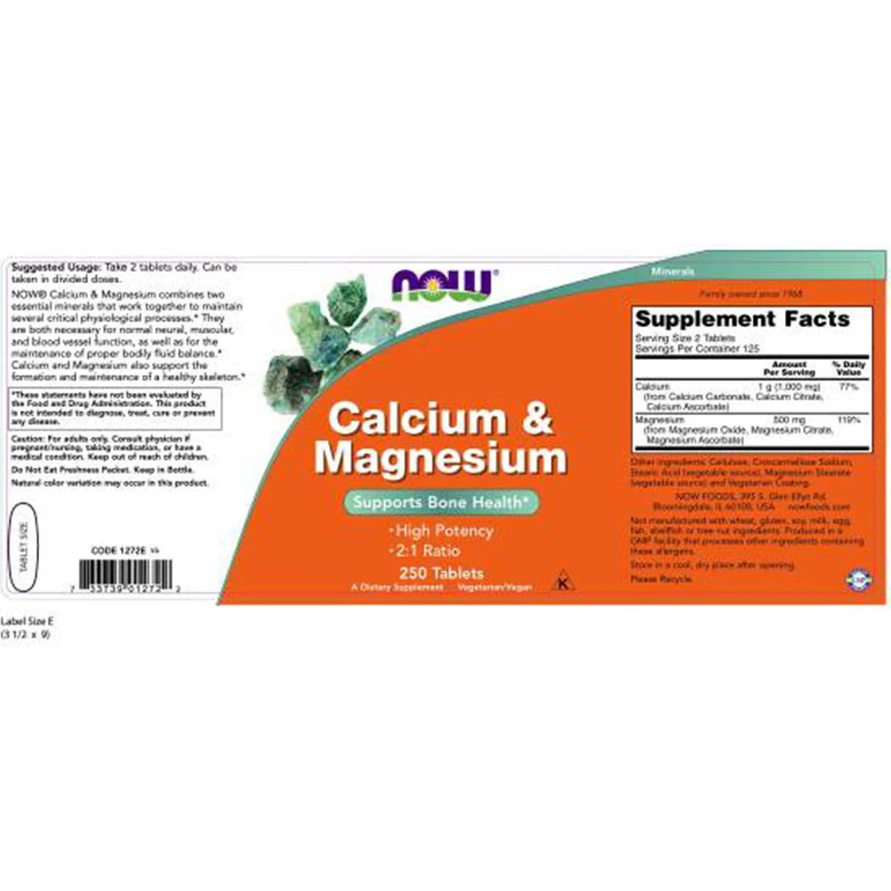 Now Foods Calcium & Magnesium, 250 Tablets (Pack of 2) - Image 2