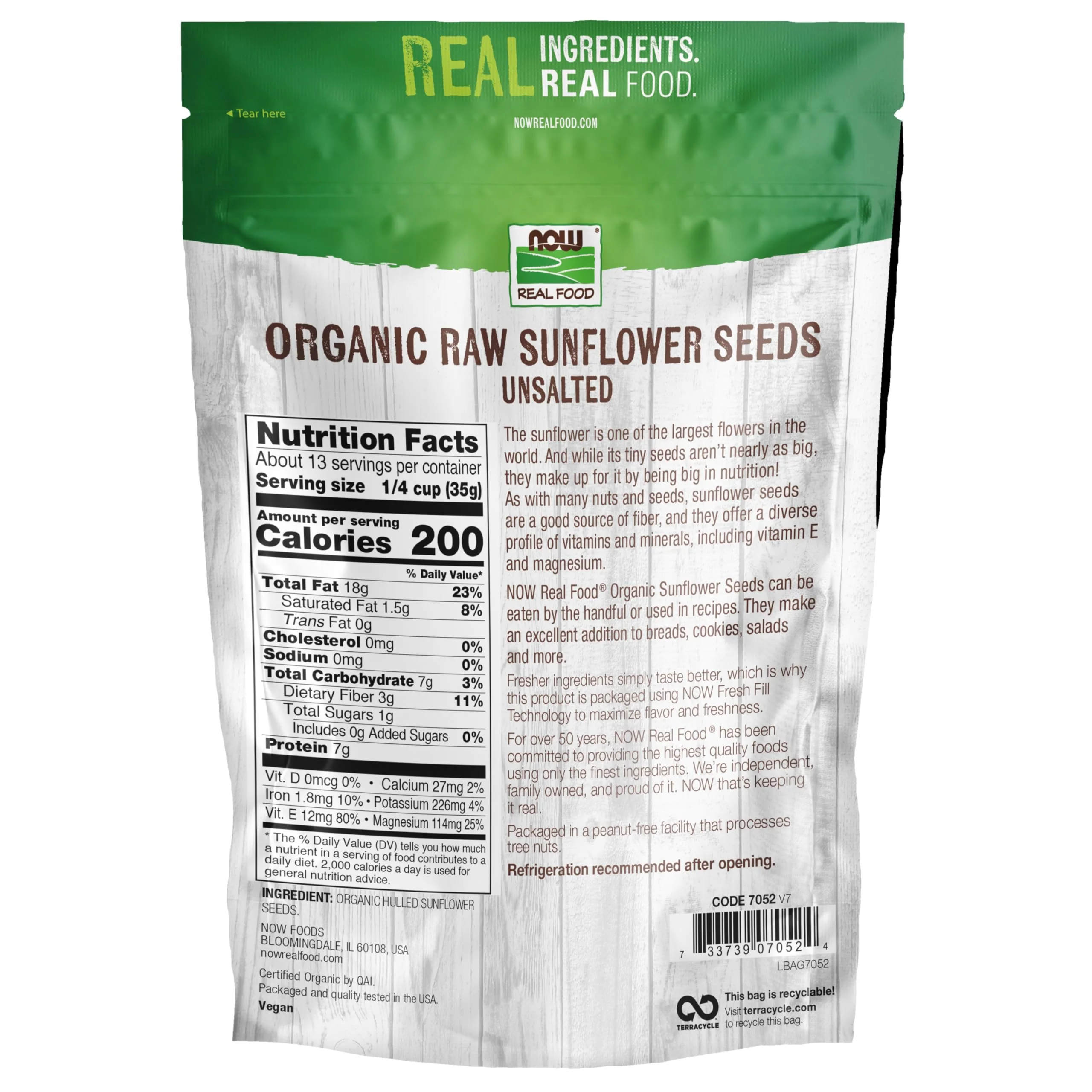 NOW Foods, Certified Organic Sunflower Seeds, Raw and Unsalted, Source of Fiber and Vitamin E, Hulled for Great Taste, Certified Non-GMO, 16-Ounce (Packaging May Vary) - Image 5