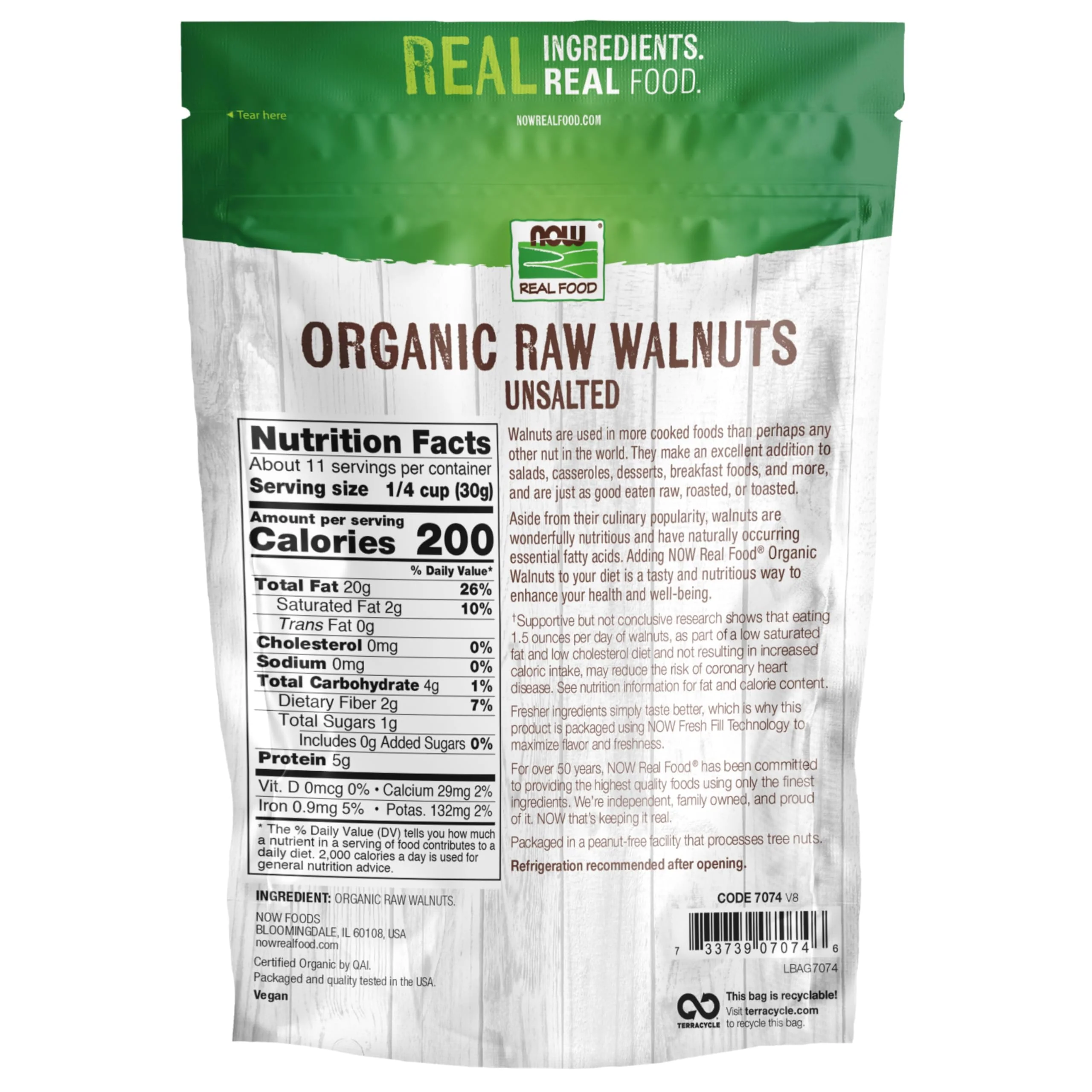 NOW Foods, Certified Organic Walnuts, Raw and Unsalted, Halves and Pieces, Good Source of Protein and Healthy Fatty Acids, Certified Non-GMO, 12-Ounce (Packaging May Vary) - Image 6