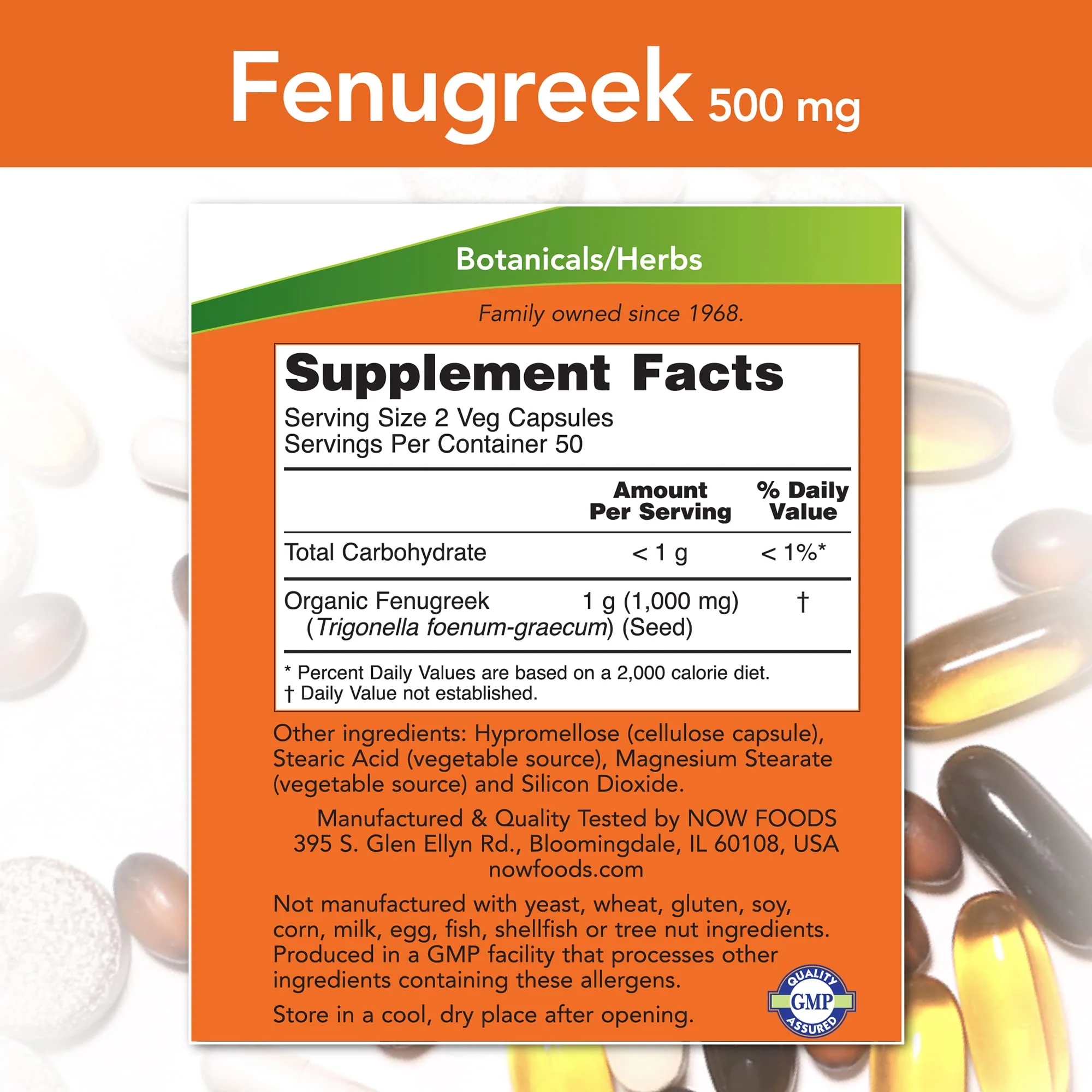 NOW Foods Fenugreek 500 mg Caps, 2 pk - Image 3