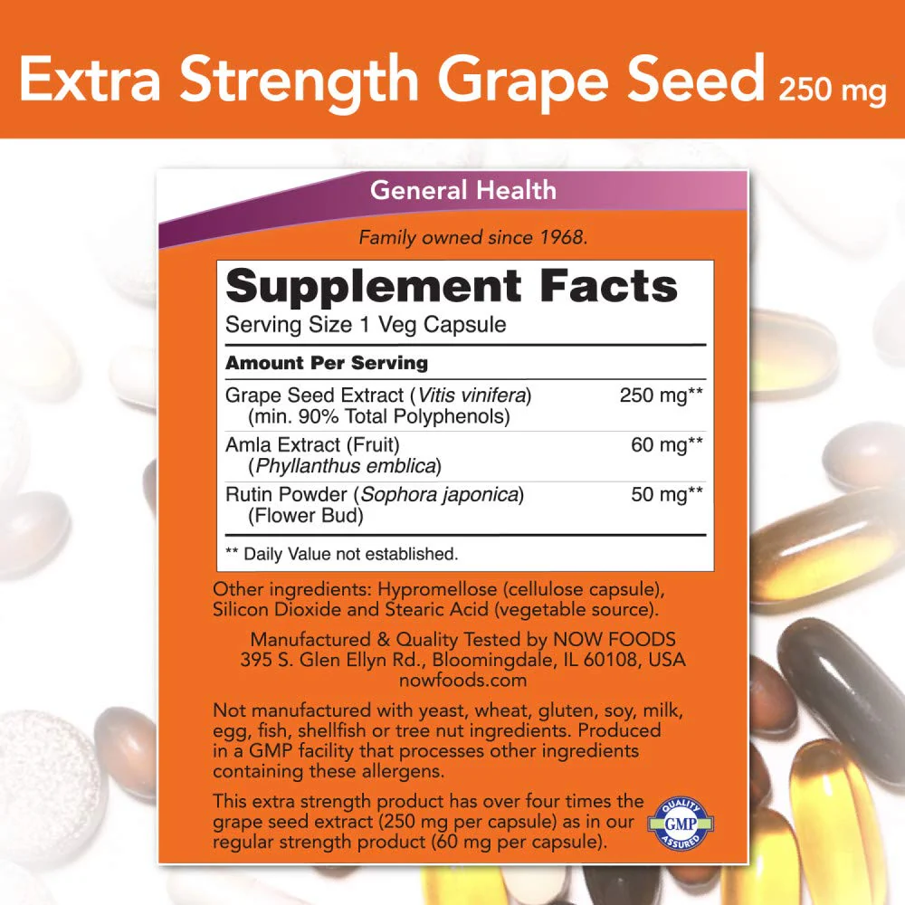 NOW Foods Grape Seed Extract 250mg, 90 Vcaps - (Pack of 2) - Image 7