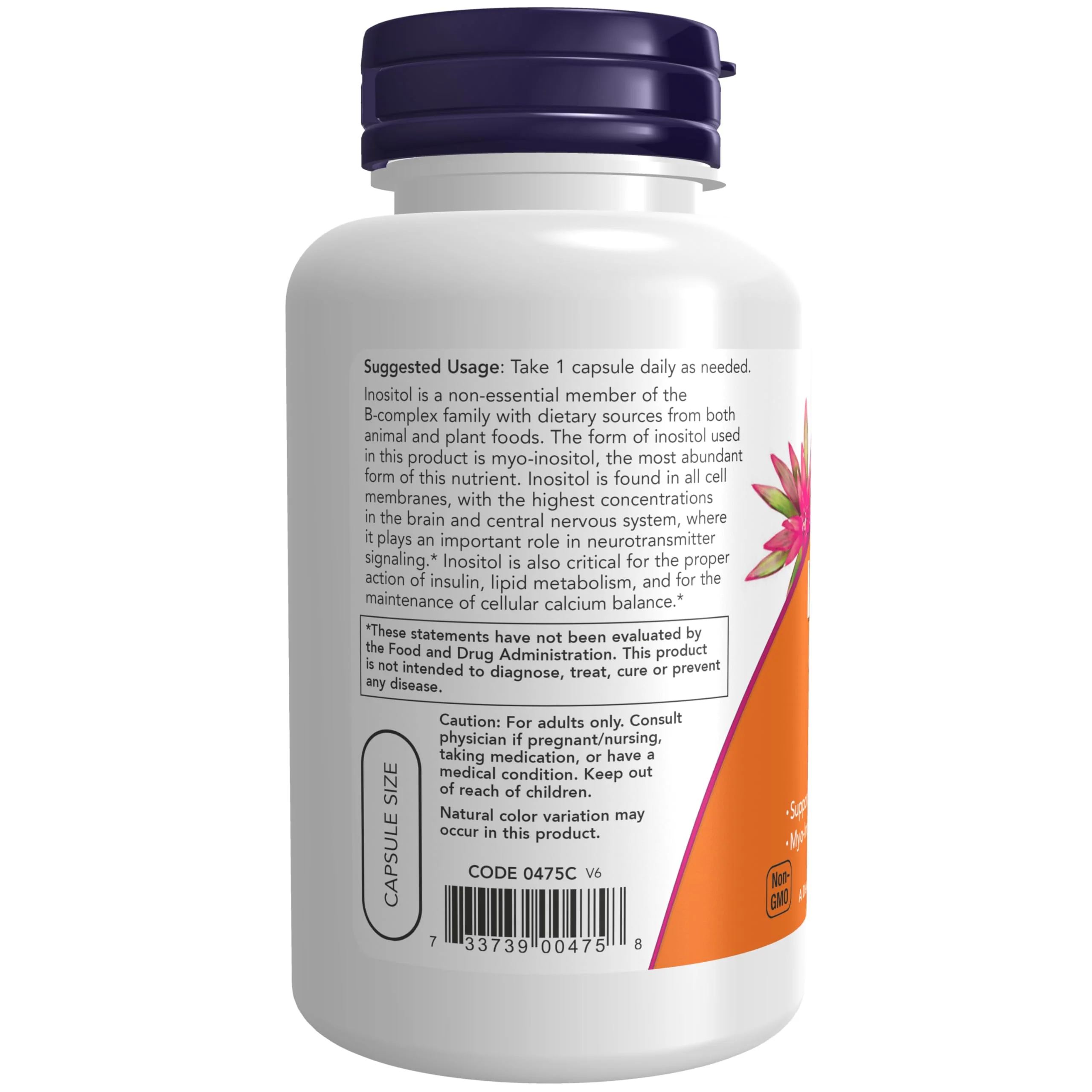 NOW Foods Inositol, 100 Capsules / 500mg - Image 3