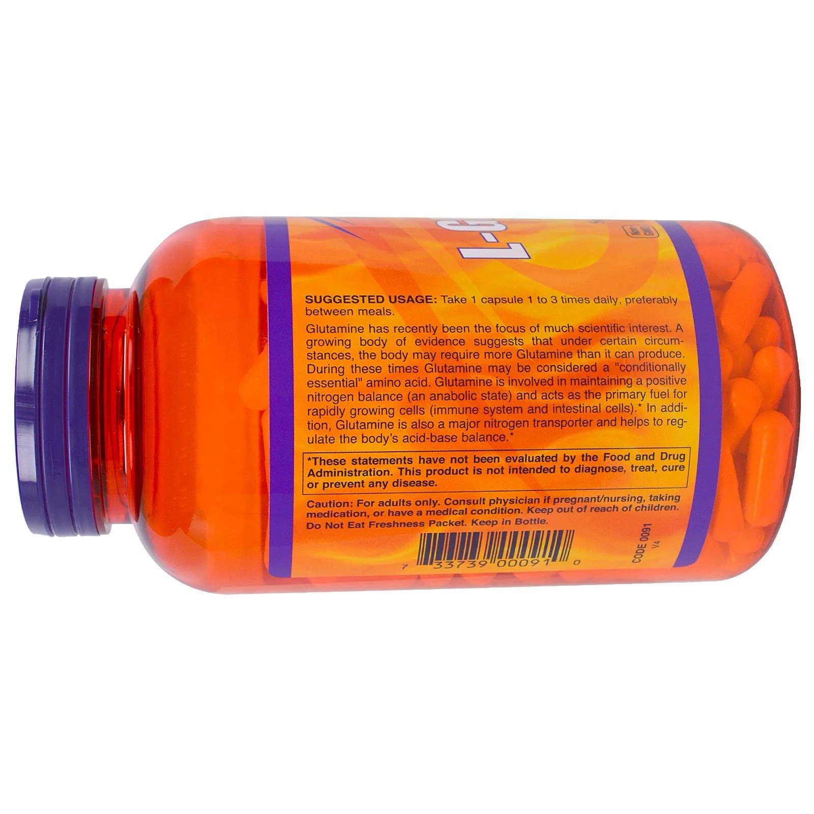 Now Foods L-Glutamine 1000 mg - 240 Capsules - Image 2