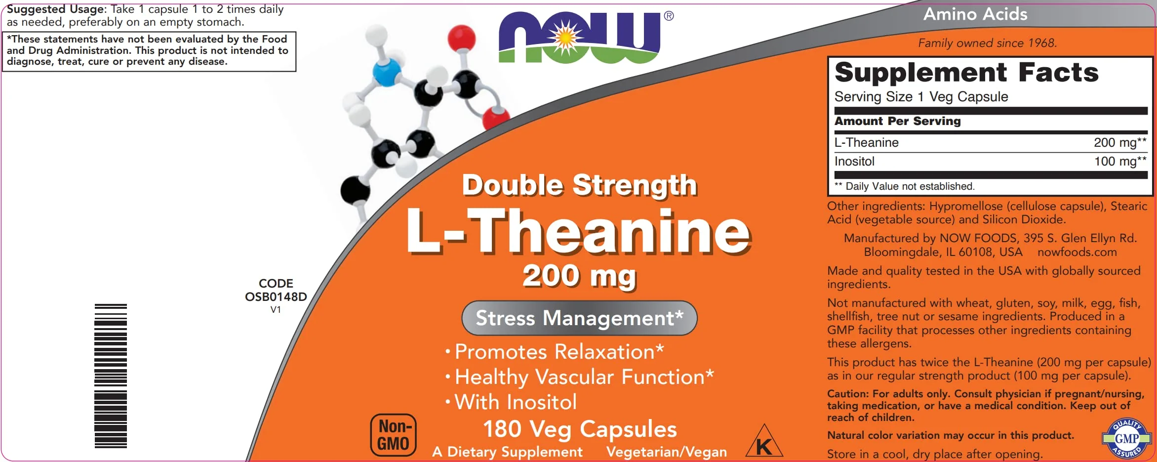 NOW Foods L-Theanine, Double Strength 200 mg Per Cap - 180 Veg Capsules (Pack of 2) (360 Total caps) - Enhanced with 100mg Inositol - Vegetarian, Non-GMO - Ltheanine 200mg Supplement - Image 5
