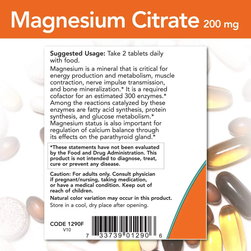 NOW Foods Magnesium Citrate 200 mg Tabs, 100 Count (Pack of 1) - Image 7