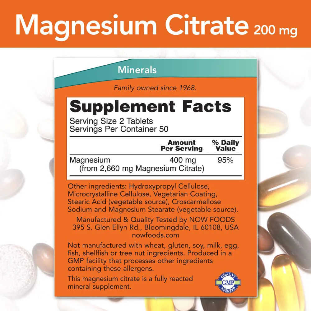 NOW Foods Magnesium Citrate 200 mg Tabs, 100 Count (Pack of 1) - Image 8