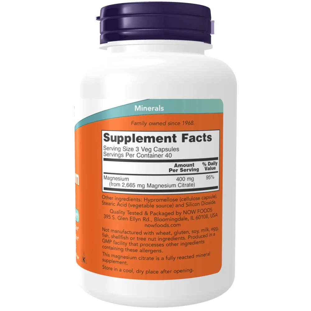 NOW Foods Magnesium Citrate 400 Milligram 120 Veg Capsules (Pack of 2) - Image 8