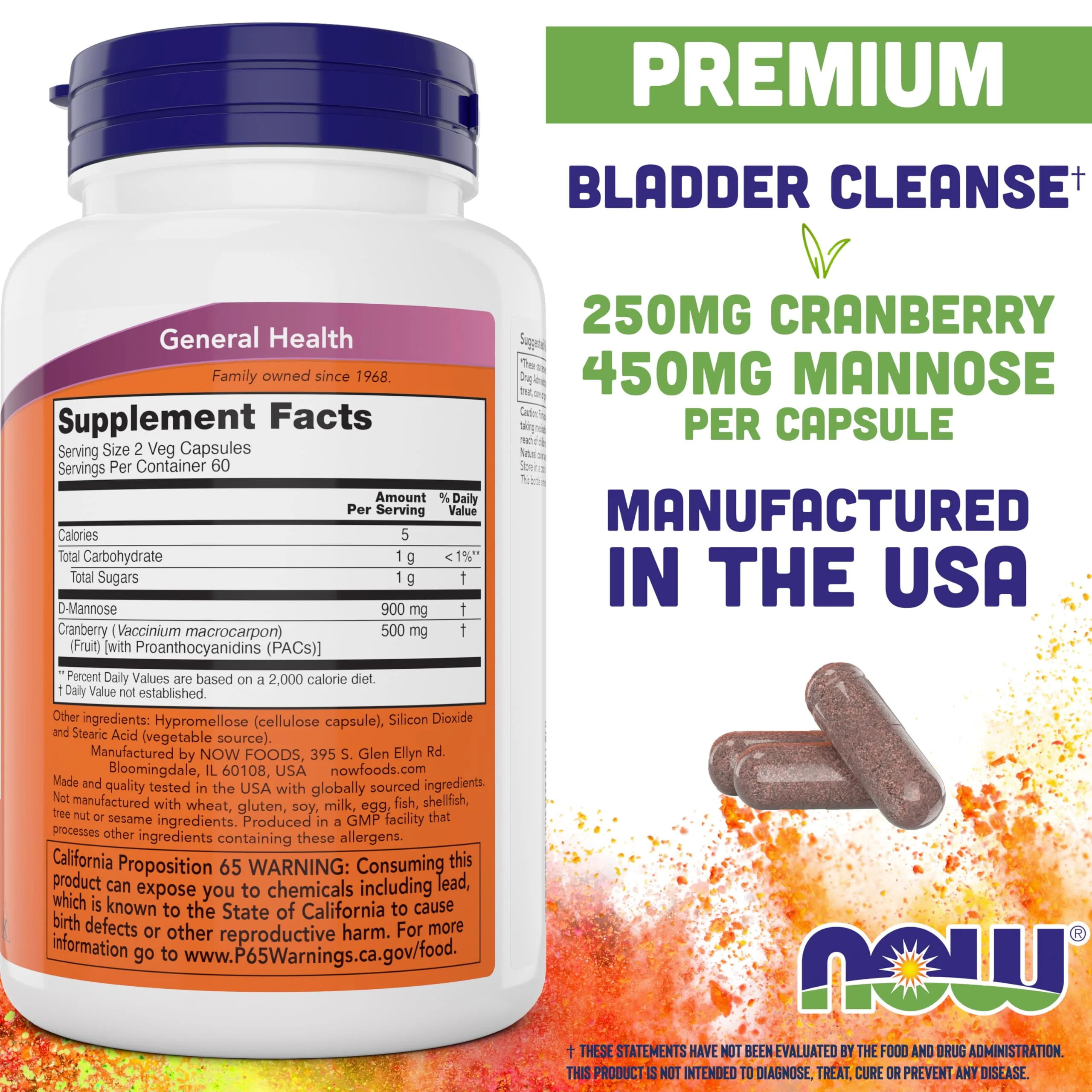NOW Foods Mannose Cranberry, 120 Veg Capsules - with PAC - 450mg dMannose, 250mg Whole Cranberry - Bladder Cleanse and Urinary Tract Health* - Vegan Friendly Supplement, Non-GMO - Image 6