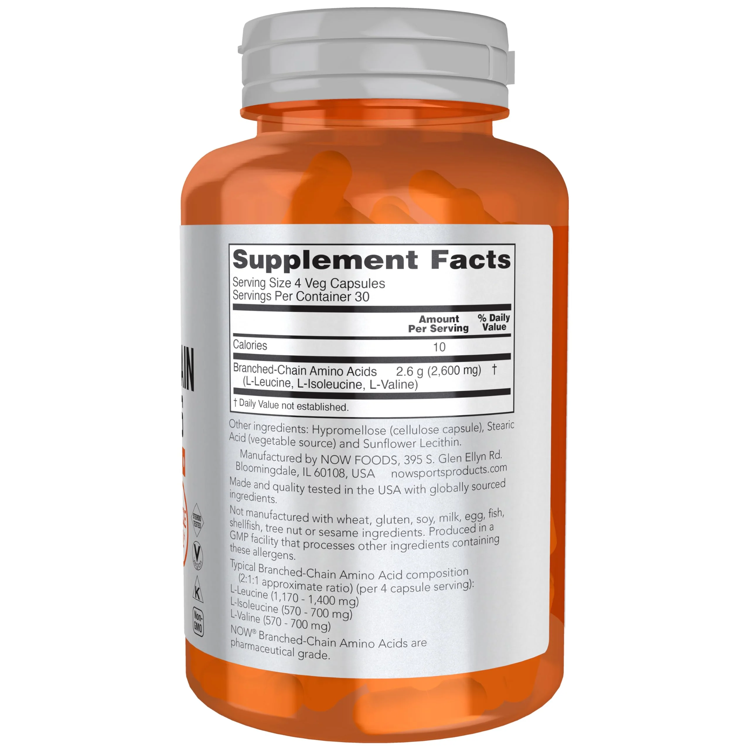 NOW Foods Sports Nutrition, Branched Chain Amino Acids, With Leucine, Isoleucine and Valine, 120 Veg Capsules - Image 9
