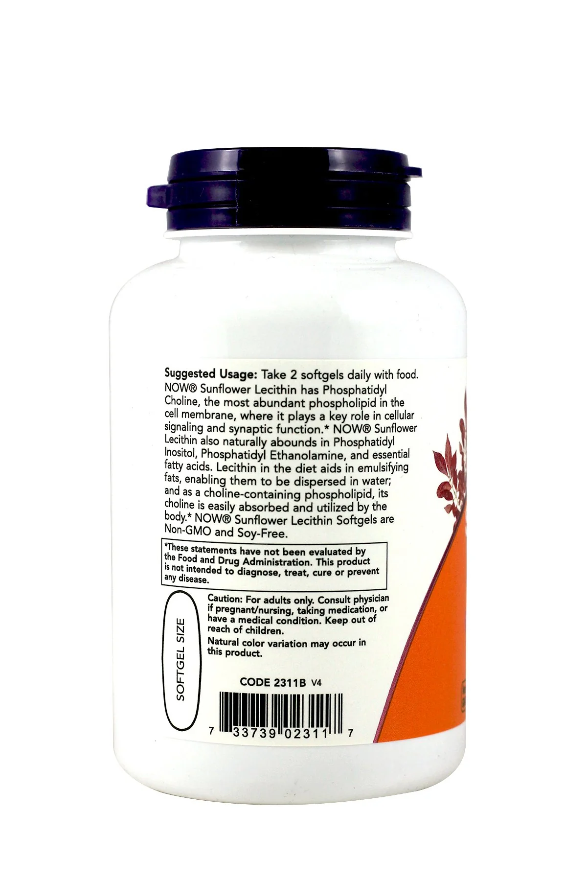 NOW Foods Sunflower Lecithin 1,200 Mg Softgels, 2 Pk - Image 3