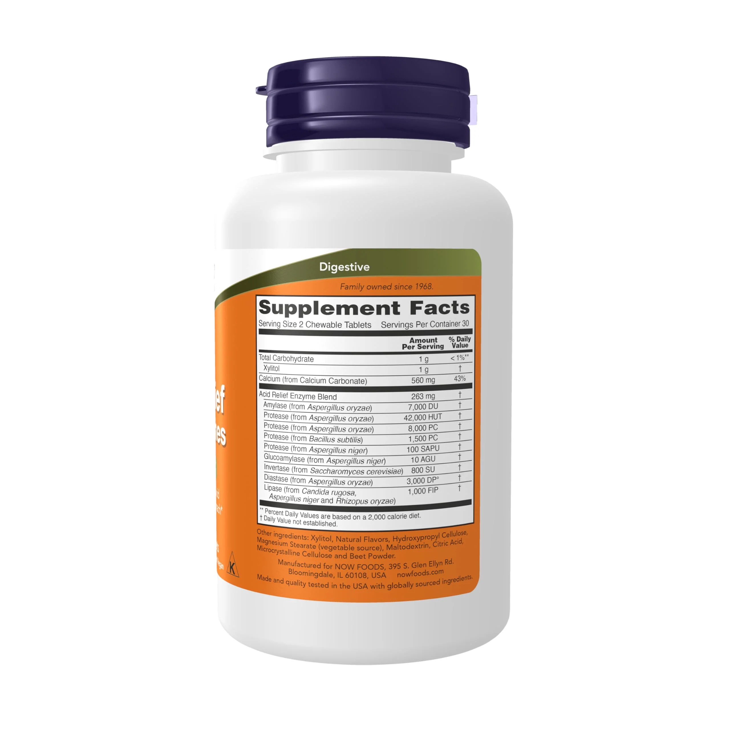 NOW Foods Supplements, Acid Relief with Enzymes, Xylitol Sweetened, Digestive Health*, 60 Chewables - Image 2