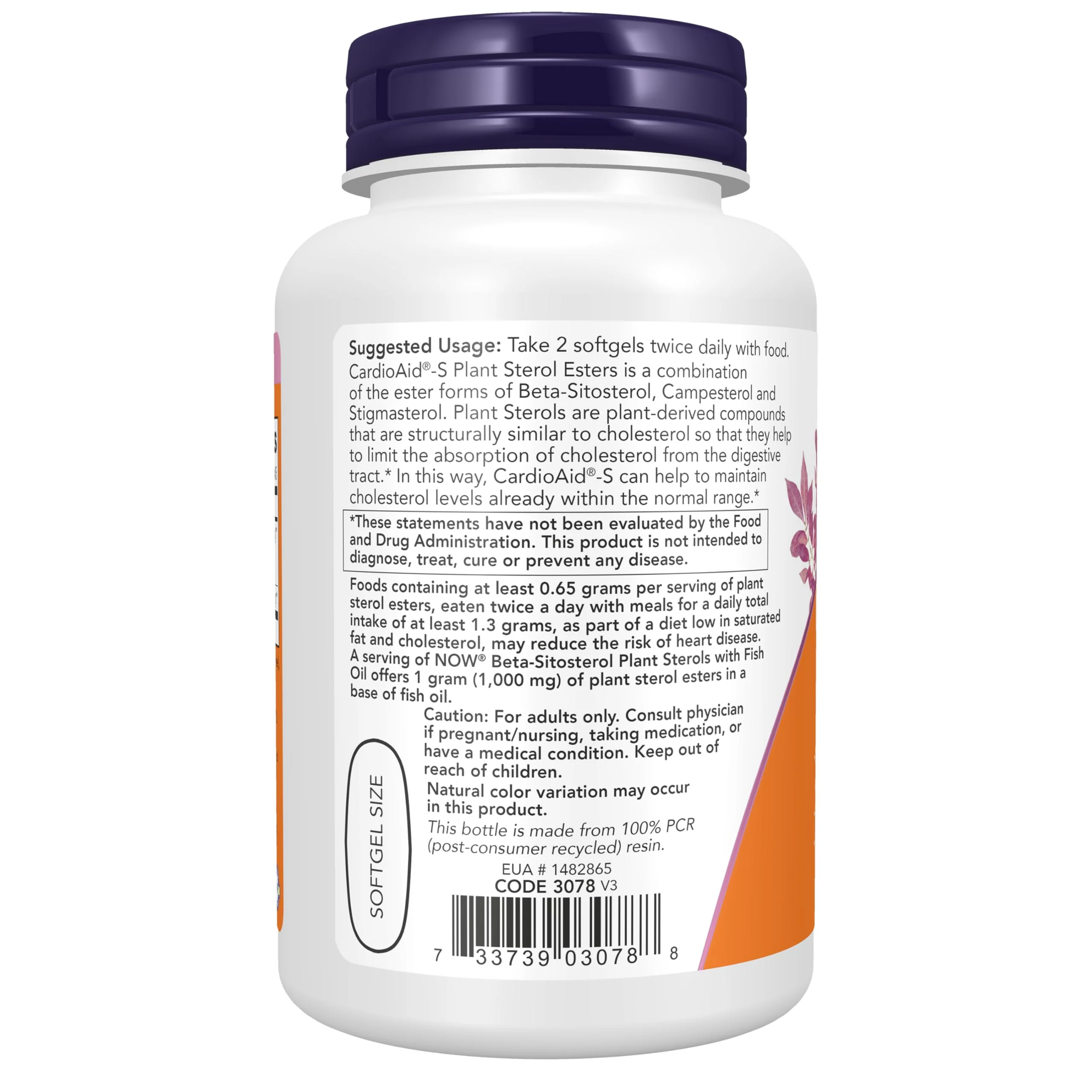 NOW Foods Supplements, Beta-Sitosterol Plant Sterols with CardioAid®-S Plant Sterol Esters and Added Fish Oil, 90 Softgels - Image 3