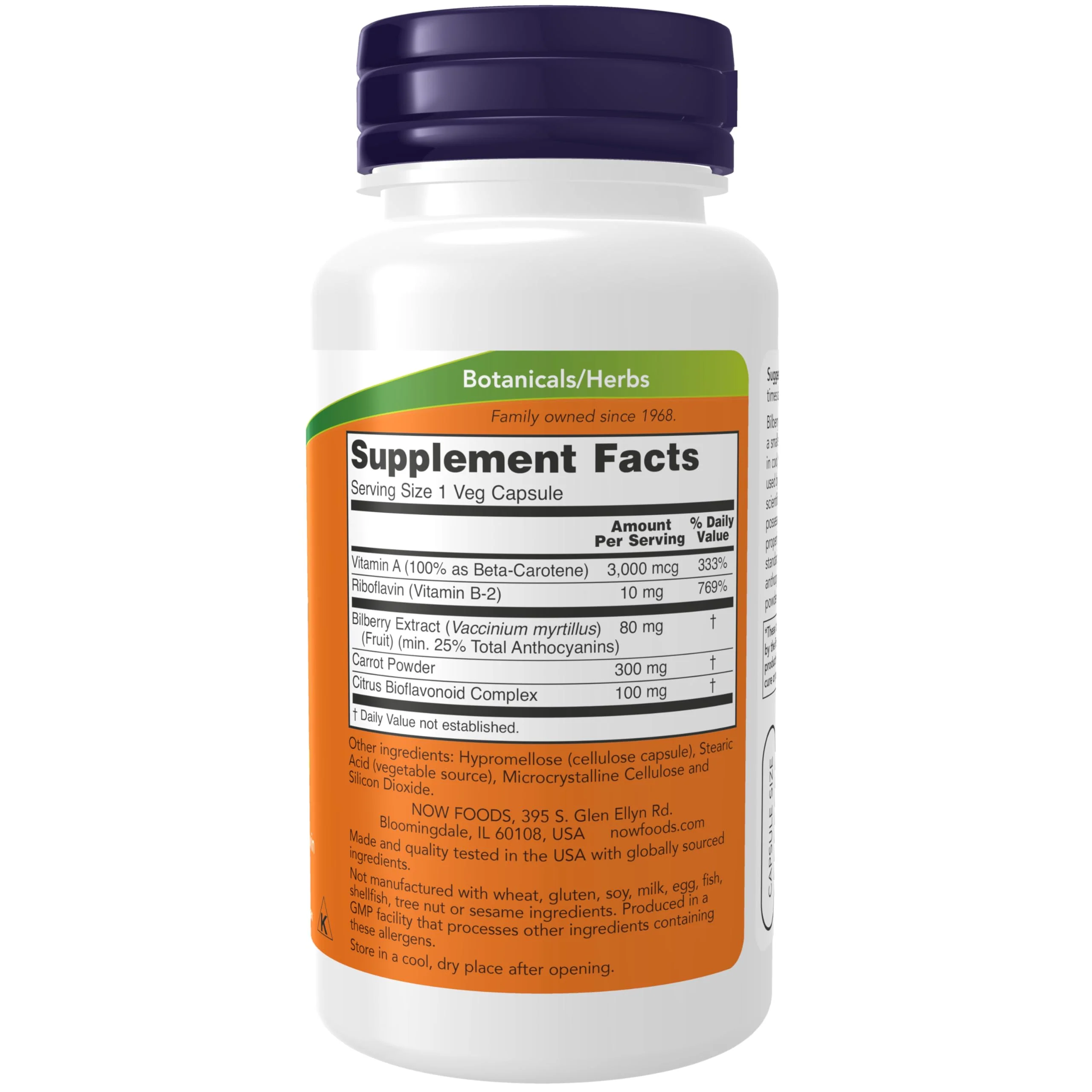 NOW Foods Supplements, Bilberry (Vaccinium myrtillus)Complex 80 mg with Beta-Carotene & Riboflavin, 100 Veg Capsules - Image 7