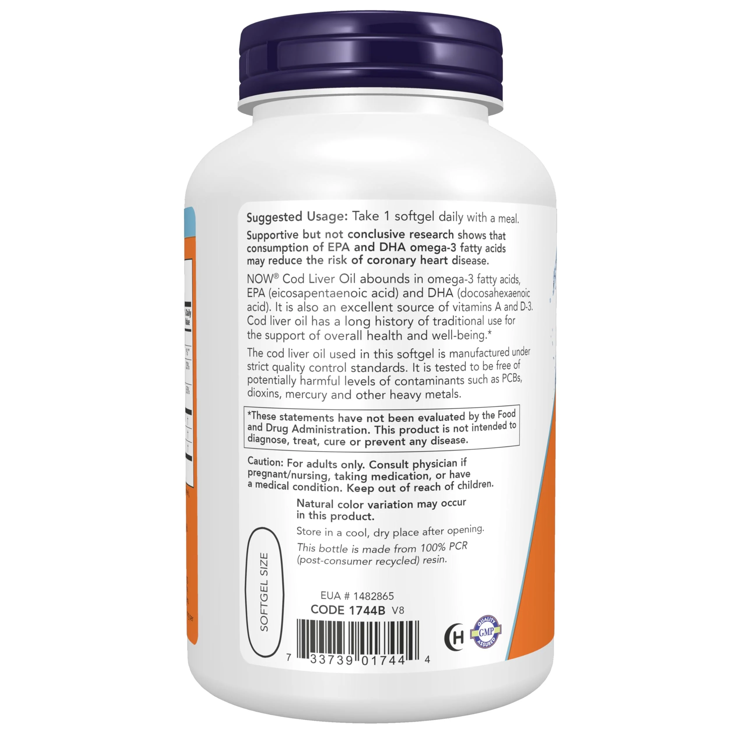NOW Foods Supplements, Cod Liver Oil, Extra Strength 1,000 mg with Vitamins A & D-3, EPA, DHA, 180 Softgels - Image 3
