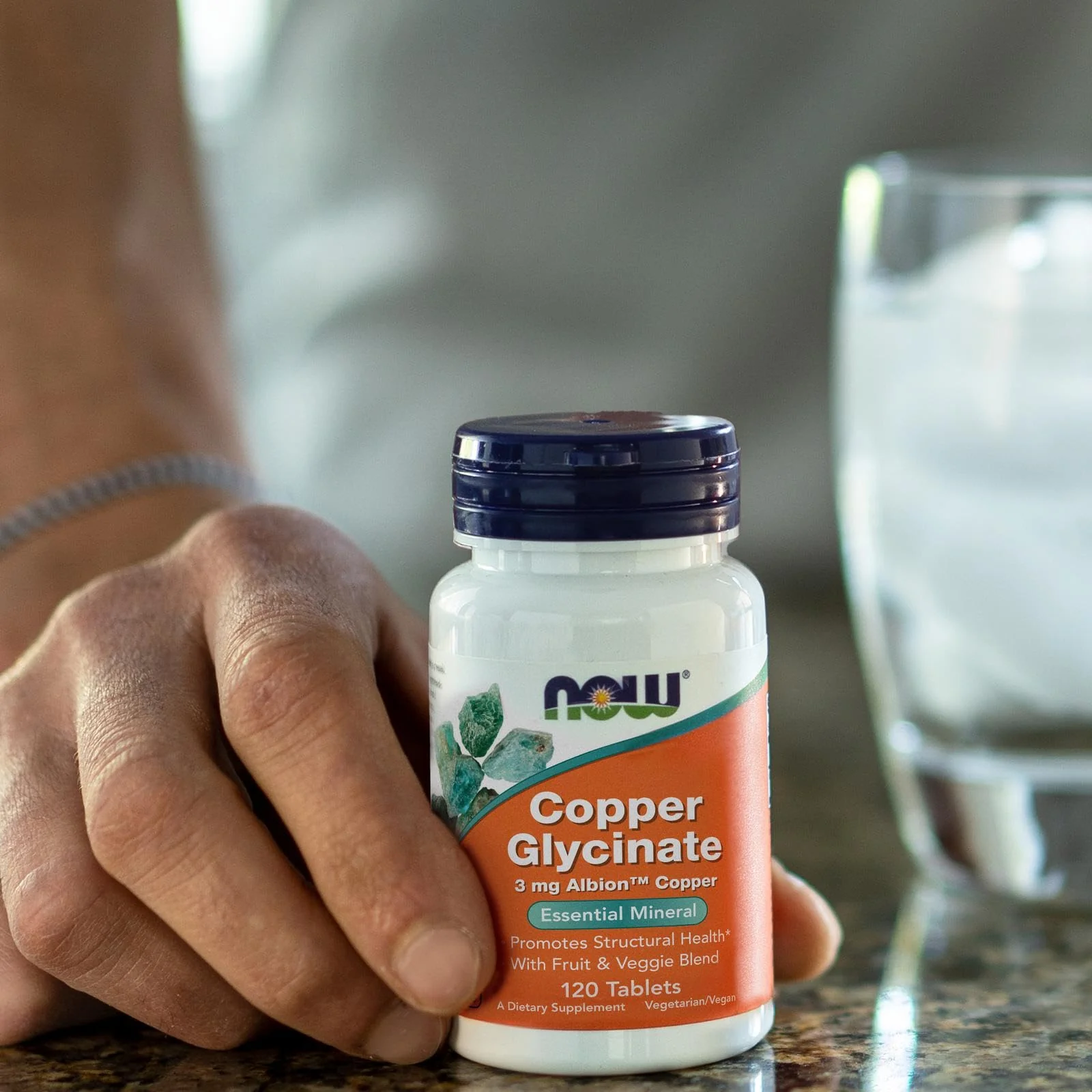 Now Foods Supplements, Copper Glycinate with 3mg Albion Copper, Promotes Structural Health*, 120 Tablets, Light Gray, Tan - Image 4
