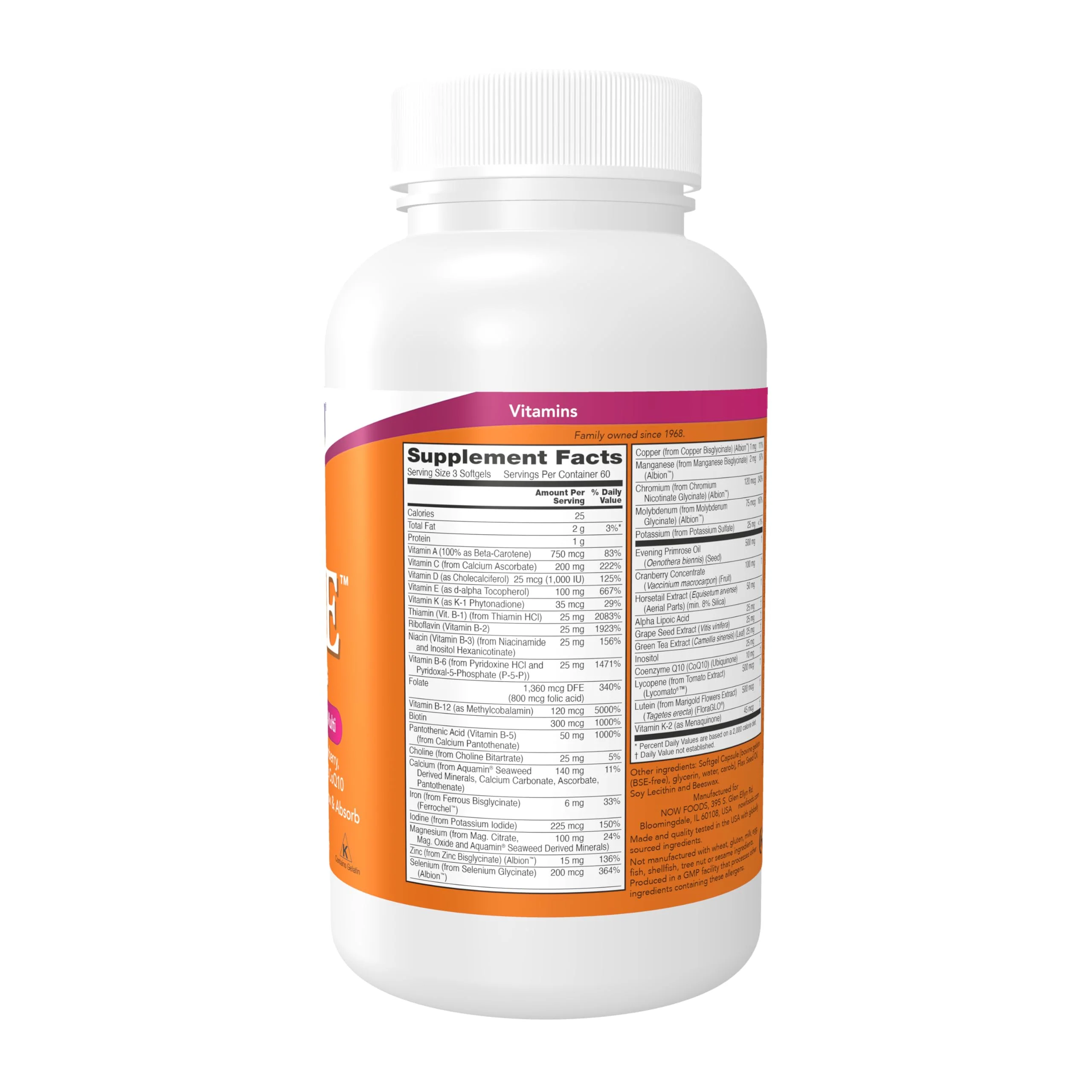 NOW Foods Supplements, Eve™ Women's Multivitamin with Evening Primrose, Cranberry, Green Tea, Horsetail Silica & CoQ10, 180 Softgels - Image 7