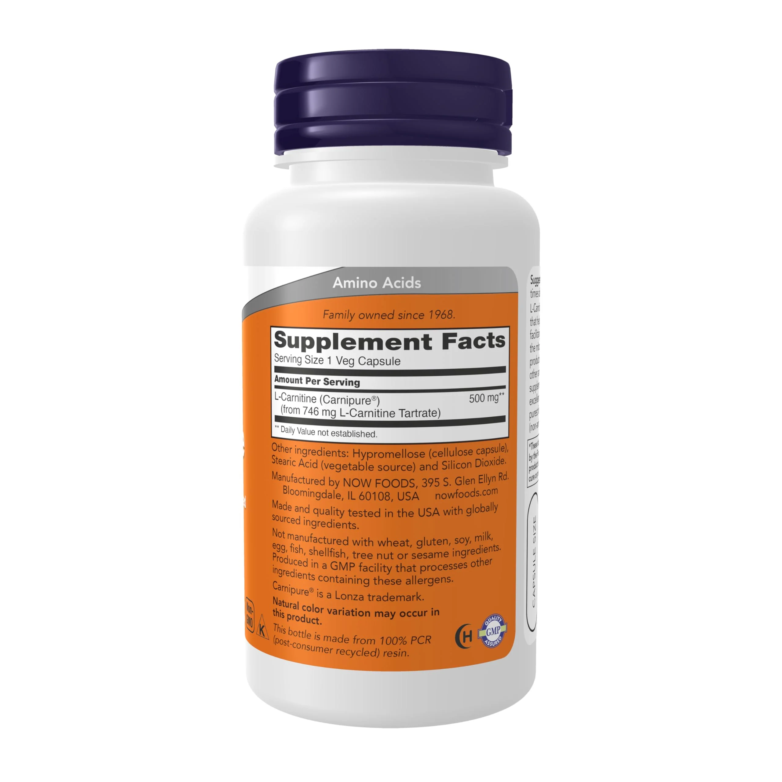 NOW Foods Supplements, L-Carnitine 500mg, Purest Form, Amino Acid, Fitness Support*, 60 Veg Capsules - Image 8